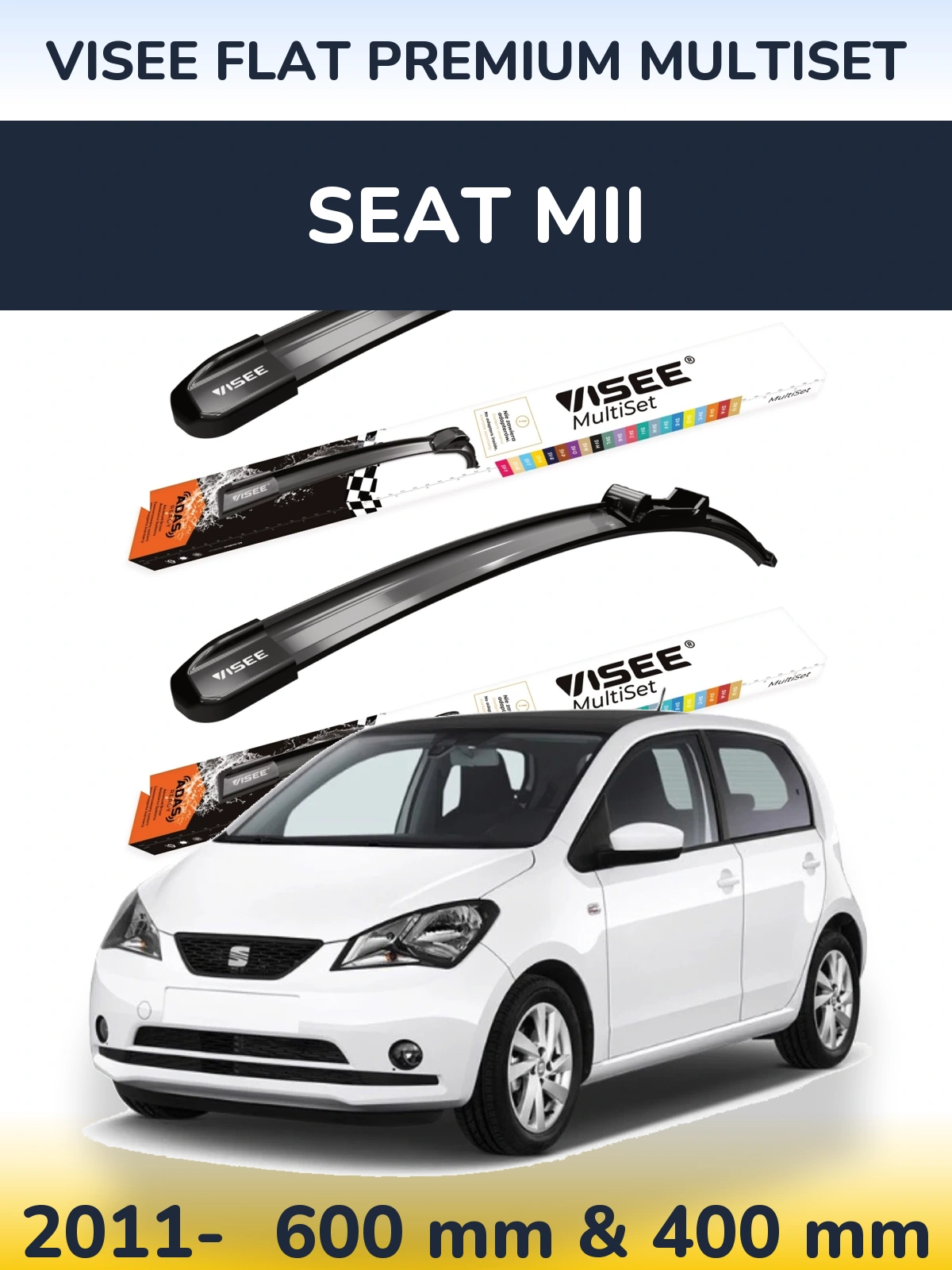 Комплект передних дворников VISEE FLAT PREMIUM MultiSet 600 & 400 мм для SEAT Mii 2011-2026