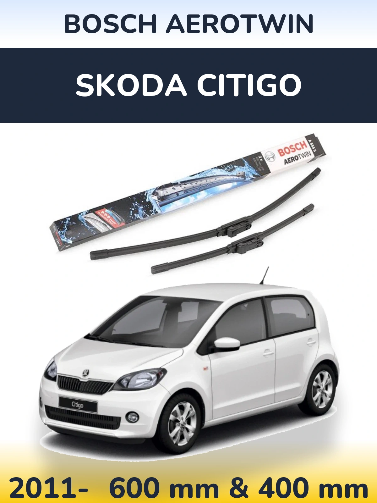 Комплект передних дворников BOSCH AeroTwin 600 & 400 мм для Skoda Citigo 2011-2026