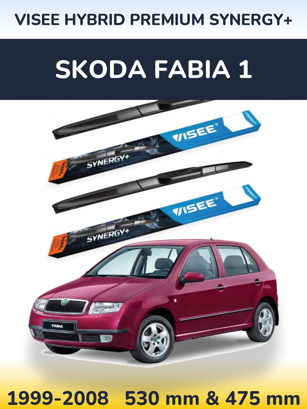 Komplet przednich wycieraczek VISEE HYBRID PREMIUM SYNERGY+ 530 & 475 mm do Skoda Fabia 1 1999-2008