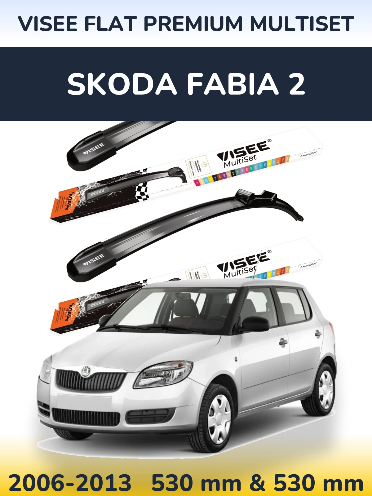 Komplet przednich wycieraczek VISEE FLAT PREMIUM MultiSet 530 & 530 mm do Skoda Fabia 2 2006-2013