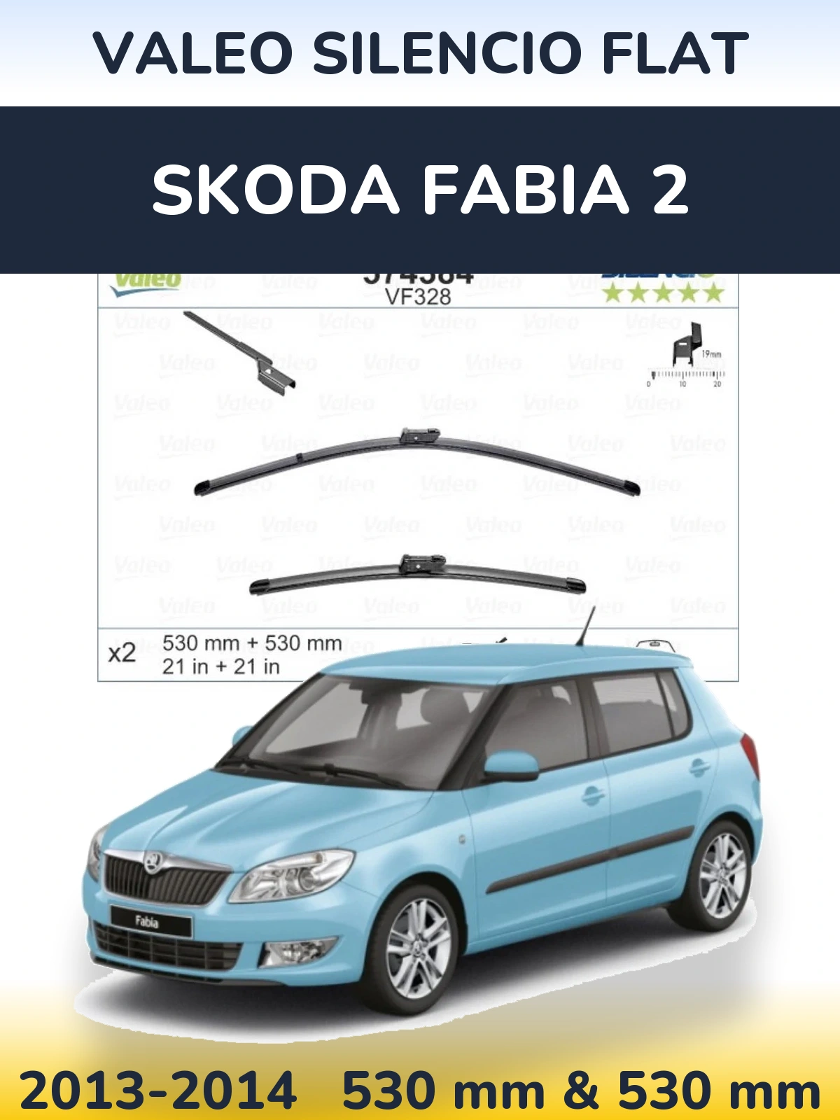 Комплект передніх щіток Valeo Silencio Flat 530 & 520 мм для Skoda Fabia 2 2013-2014