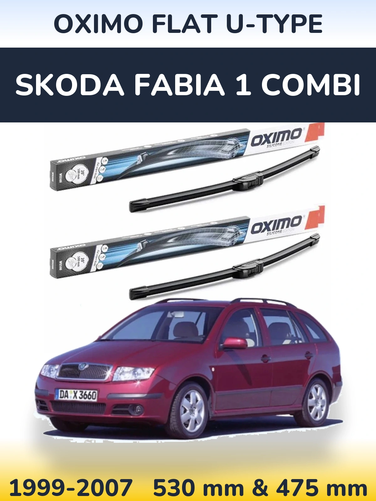 Komplet przednich wycieraczek Oximo Flat U-type 530 & 475 mm do Skoda Fabia 1 Combi 1999-2007