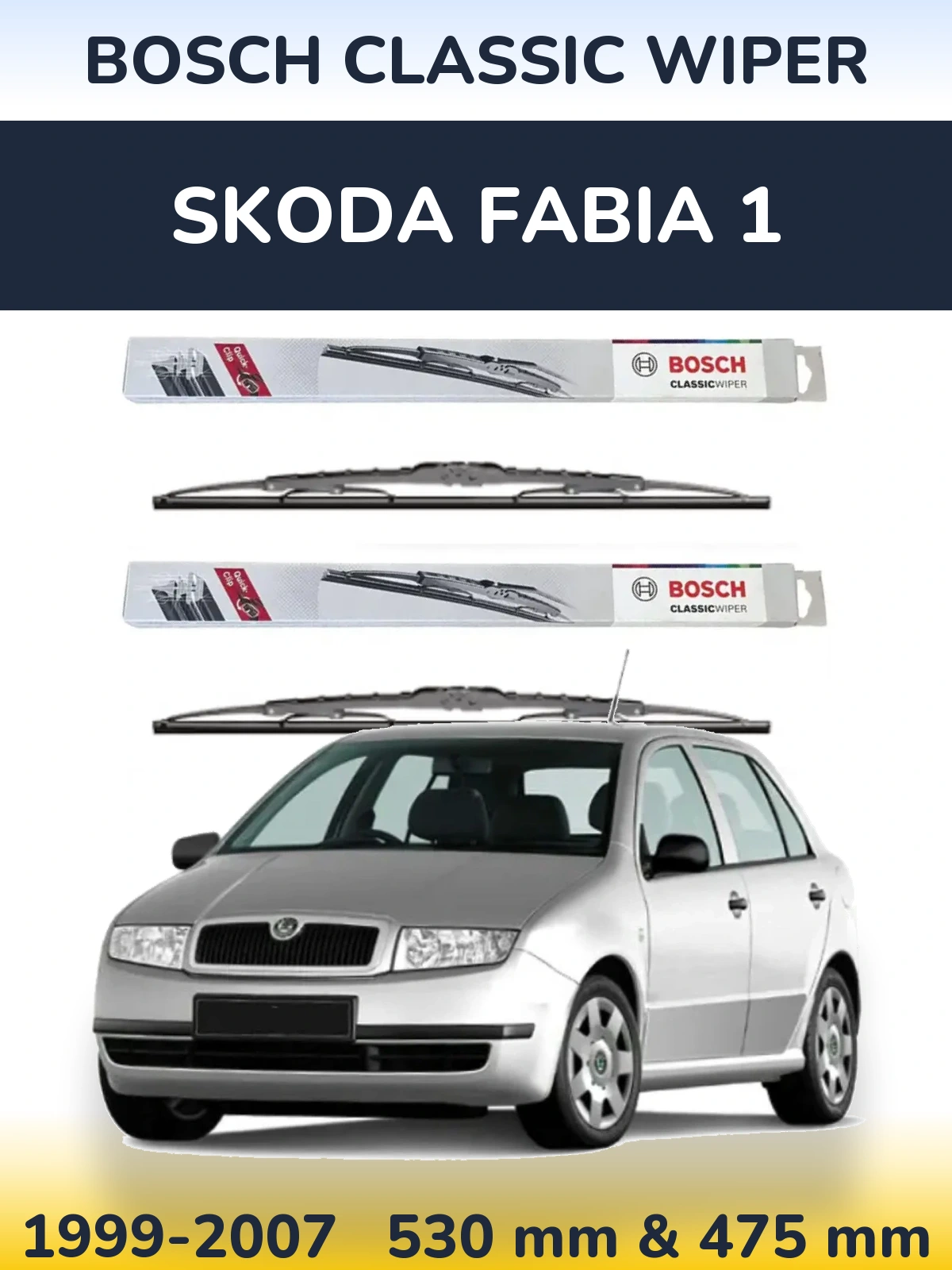 Komplet przednich wycieraczek BOSCH Classic Wiper 530 & 475 mm do Skoda Fabia 1 1999-2007