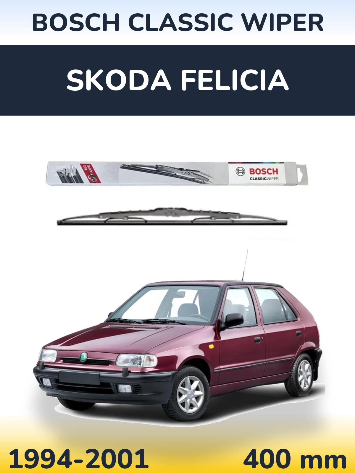 Rear wiper blade BOSCH Classic Wiper 400 mm for Skoda Felicia 1994-2001
