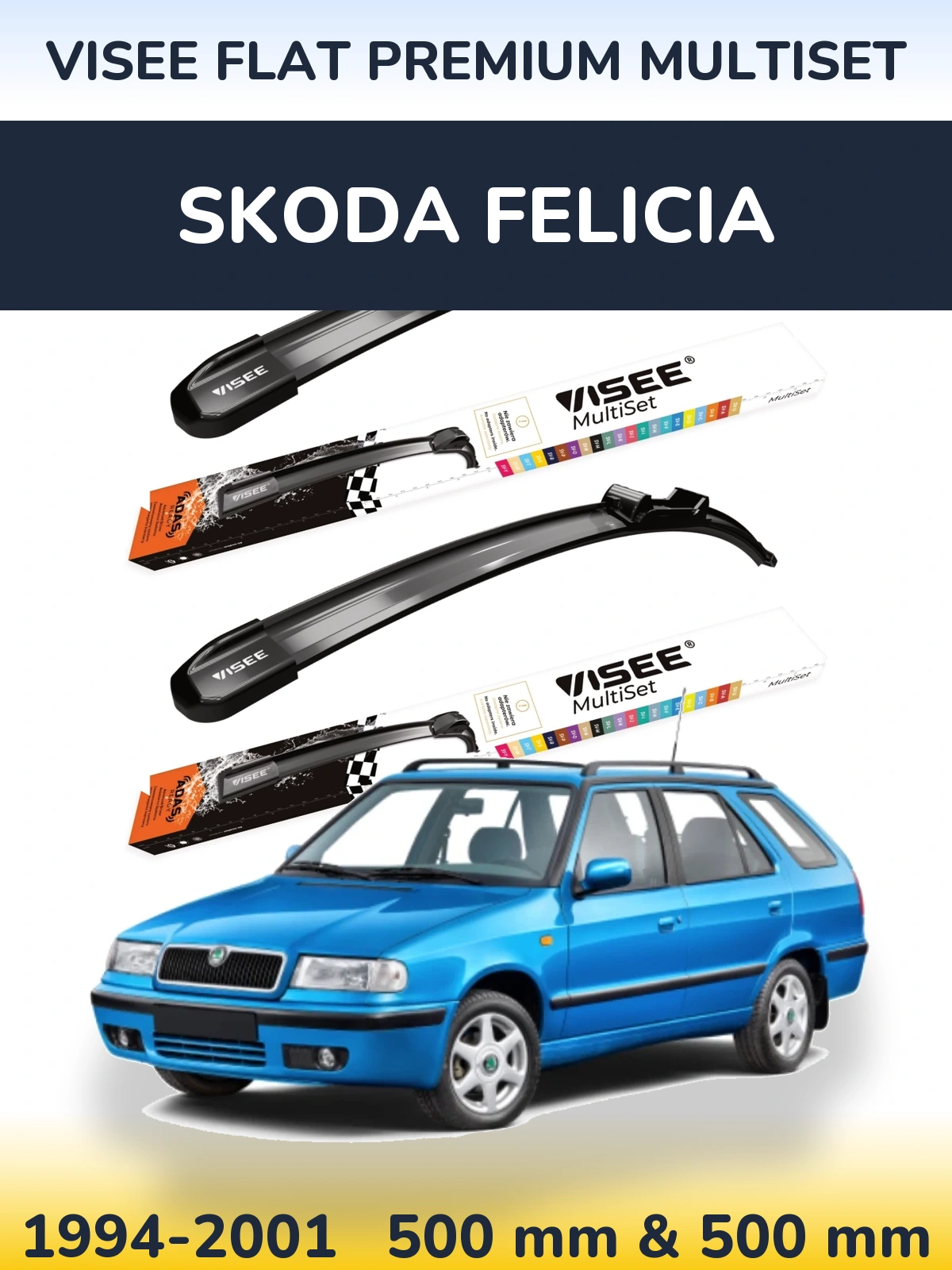Komplet przednich wycieraczek VISEE FLAT PREMIUM MultiSet 500 & 500 mm do Skoda Felicia 1994-2001