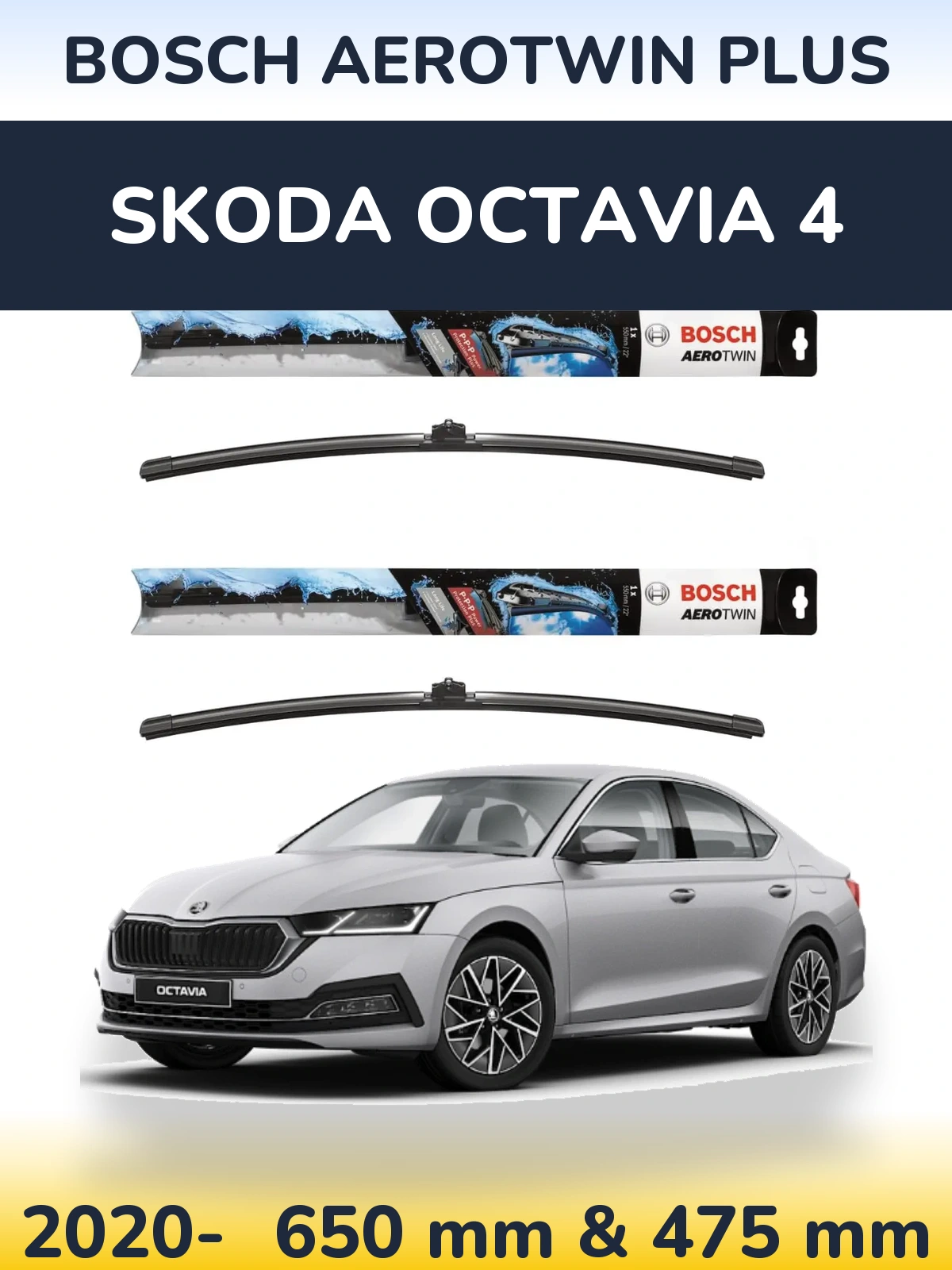 Komplet przednich wycieraczek BOSCH AeroTwin Plus 650 & 475 mm do Skoda Octavia 4 2020-2026