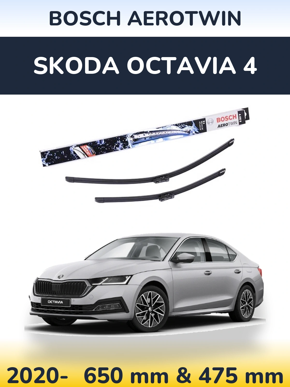 Front wiper blade set BOSCH AeroTwin 650 & 475 mm for Skoda Octavia 4 2020-2026