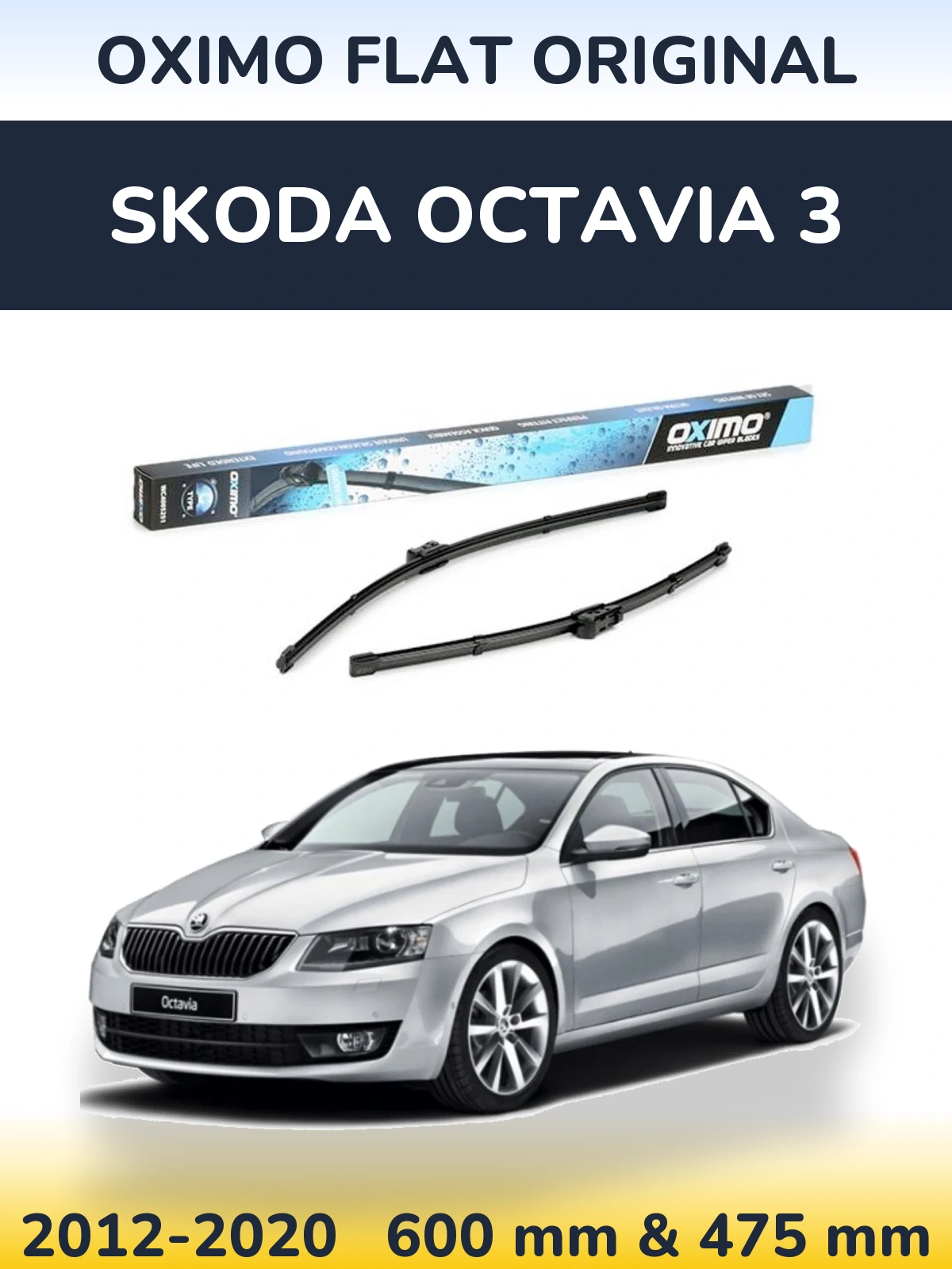 Front wiper blade set Oximo Flat Original 600 & 475 mm for Skoda Octavia 3 2012-2020