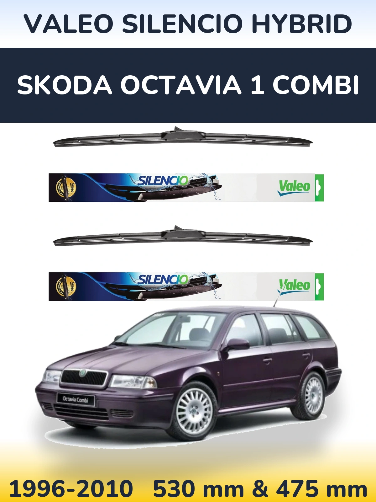 Комплект передних дворников Valeo Silencio Hybrid 530 & 475 мм для Skoda Octavia 1 Combi 1996-2010