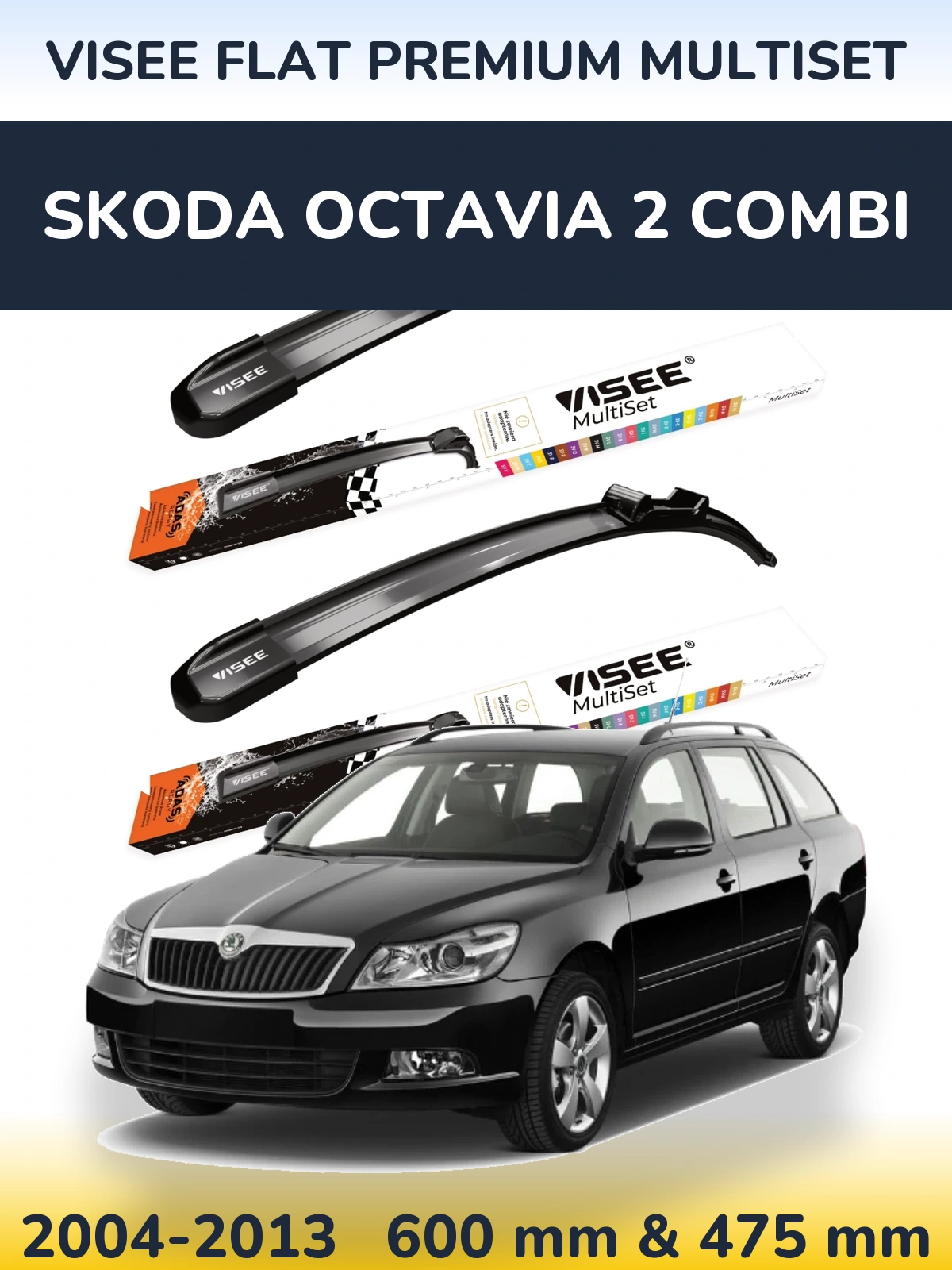 Komplet przednich wycieraczek VISEE FLAT PREMIUM MultiSet 600 & 475 mm do Skoda Octavia 2 Combi 2004-2013
