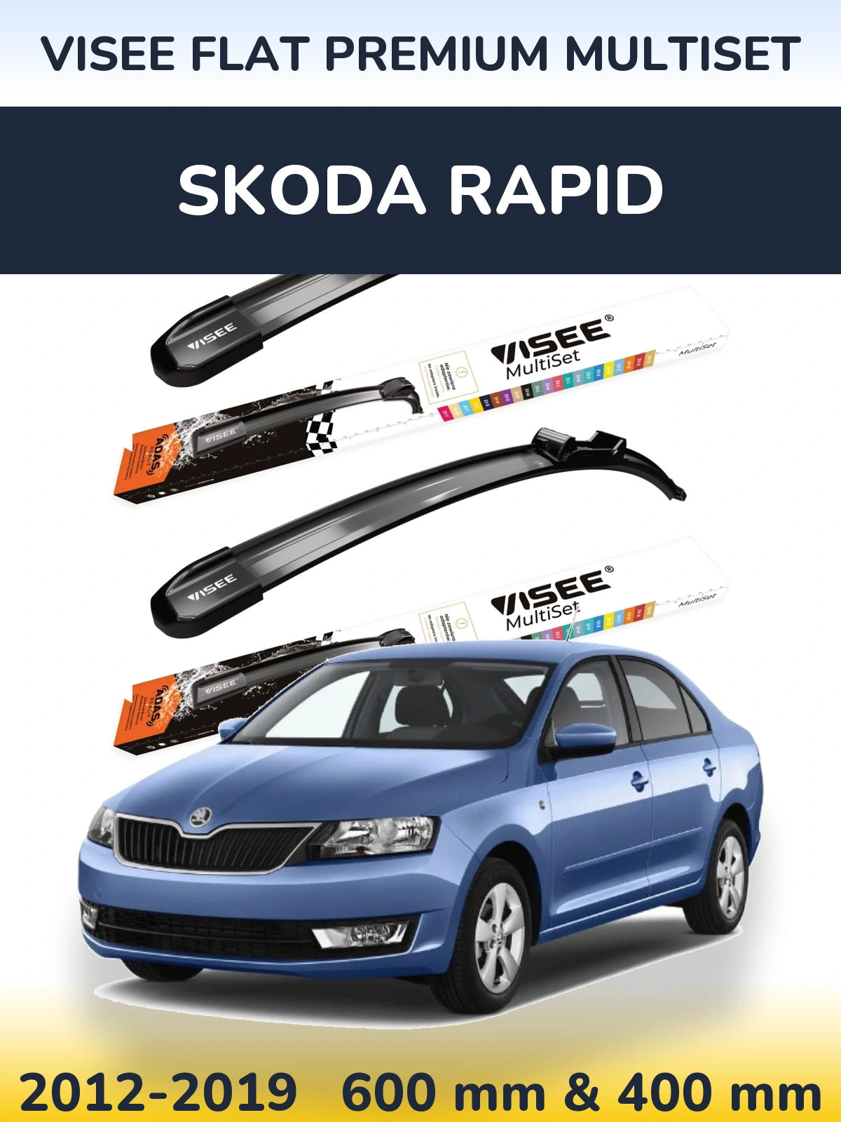 Komplet przednich wycieraczek VISEE FLAT PREMIUM MultiSet 600 & 400 mm do Skoda Rapid 2012-2019