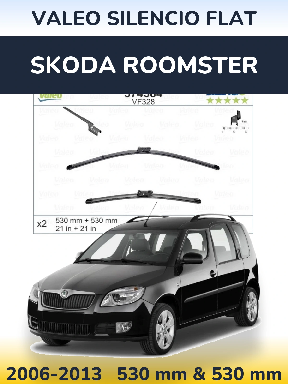Komplet przednich wycieraczek Valeo Silencio Flat 530 & 520 mm do Skoda Roomster 2006-2013