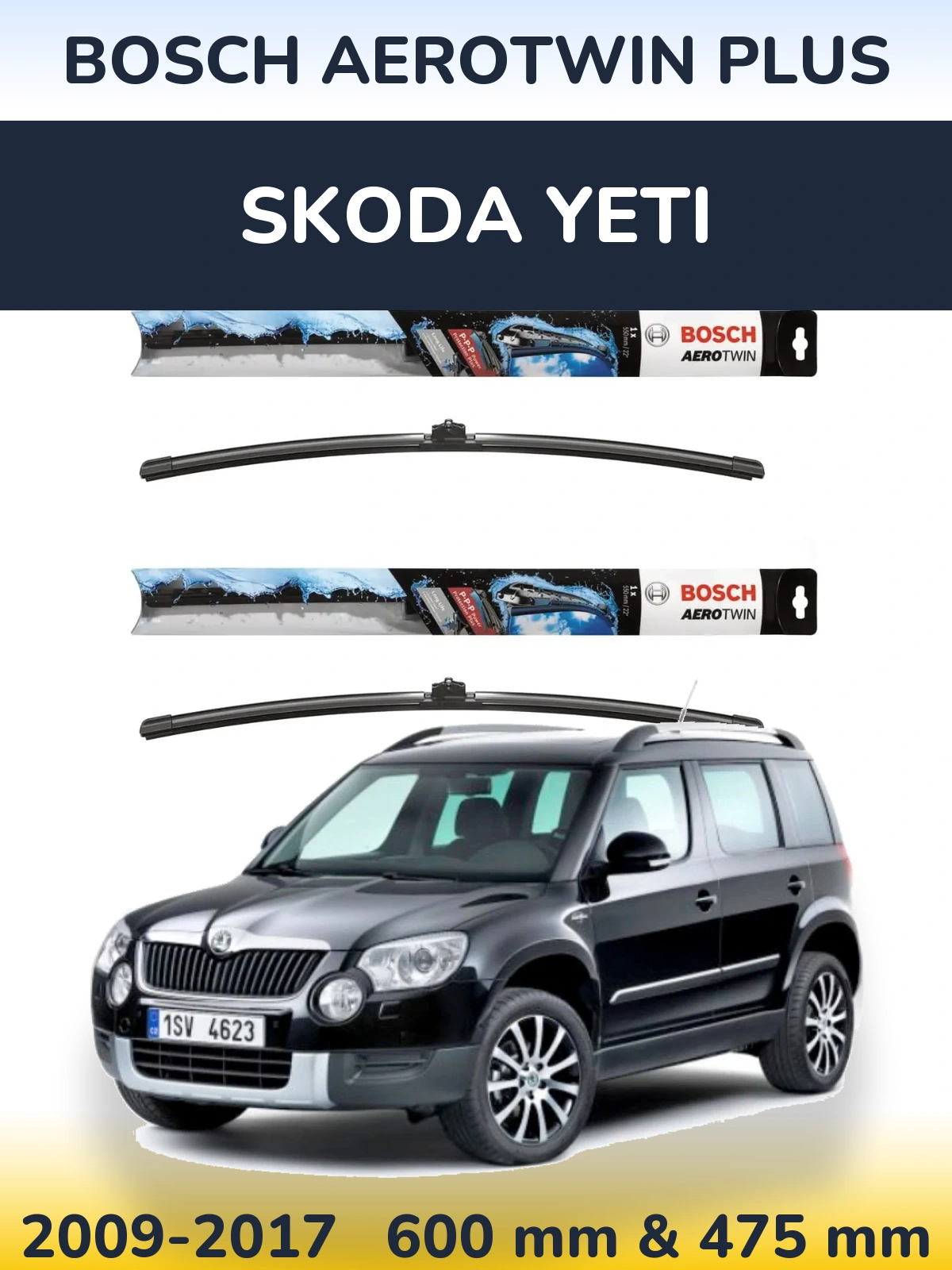 Komplet przednich wycieraczek BOSCH AeroTwin Plus 600 & 475 mm do Skoda Yeti 2009-2017