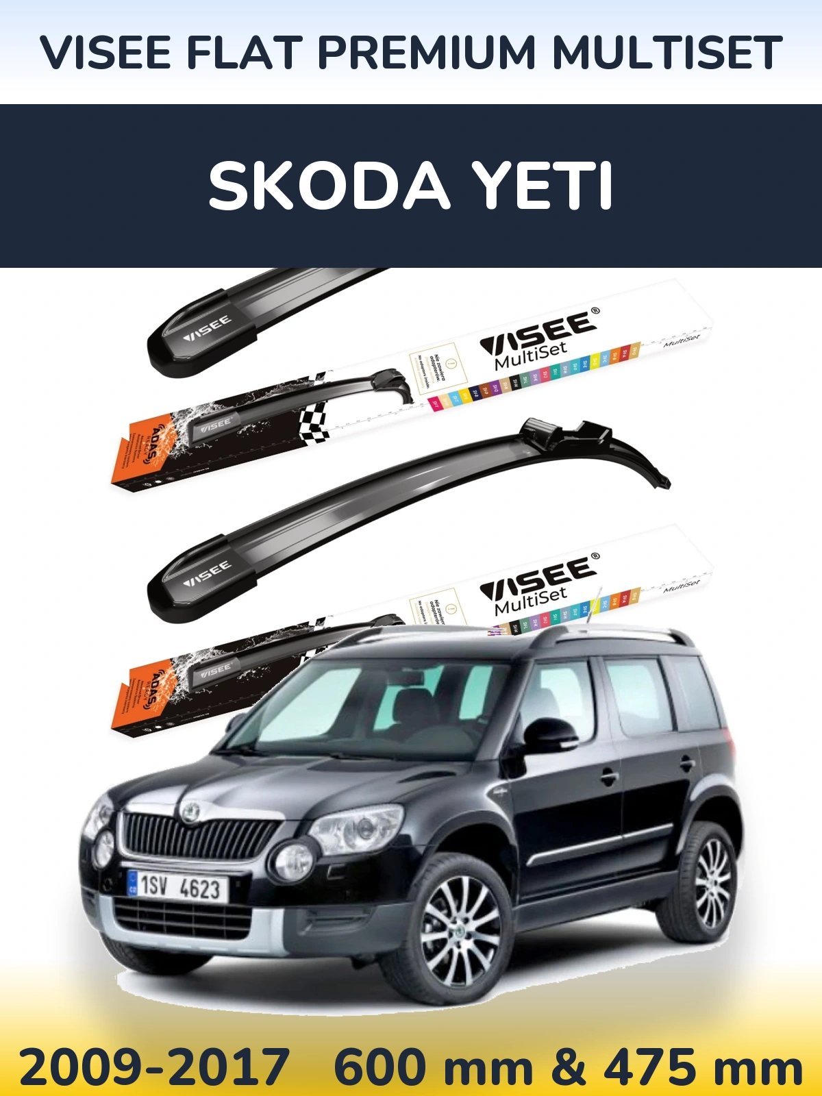 Komplet przednich wycieraczek VISEE FLAT PREMIUM MultiSet 600 & 475 mm do Skoda Yeti 2009-2017