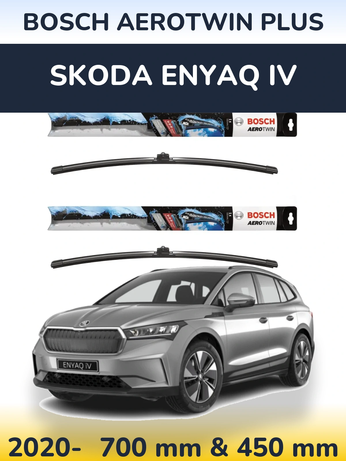 Комплект передних дворников BOSCH AeroTwin Plus 700 & 450 мм для Skoda Enyaq iV 2020-2026