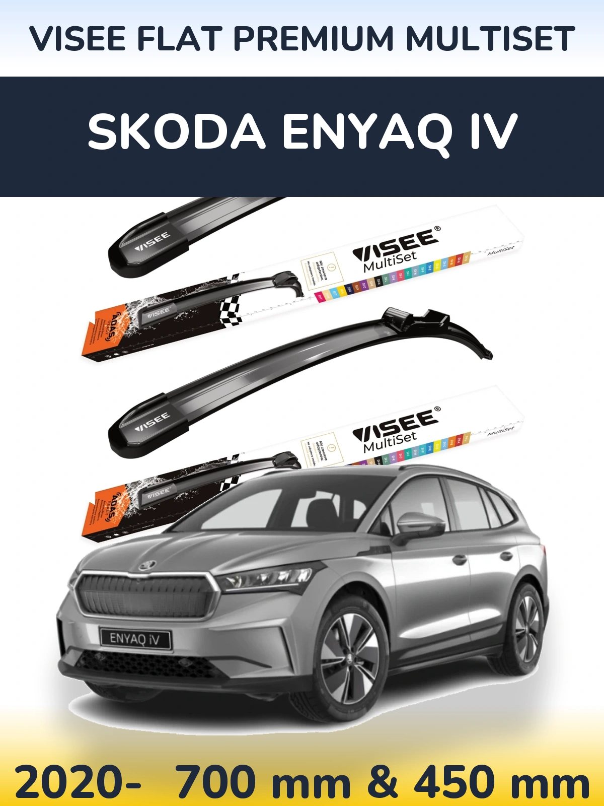 Front wiper blade set VISEE FLAT PREMIUM MultiSet 700 & 450 mm for Skoda Enyaq iV 2020-2026