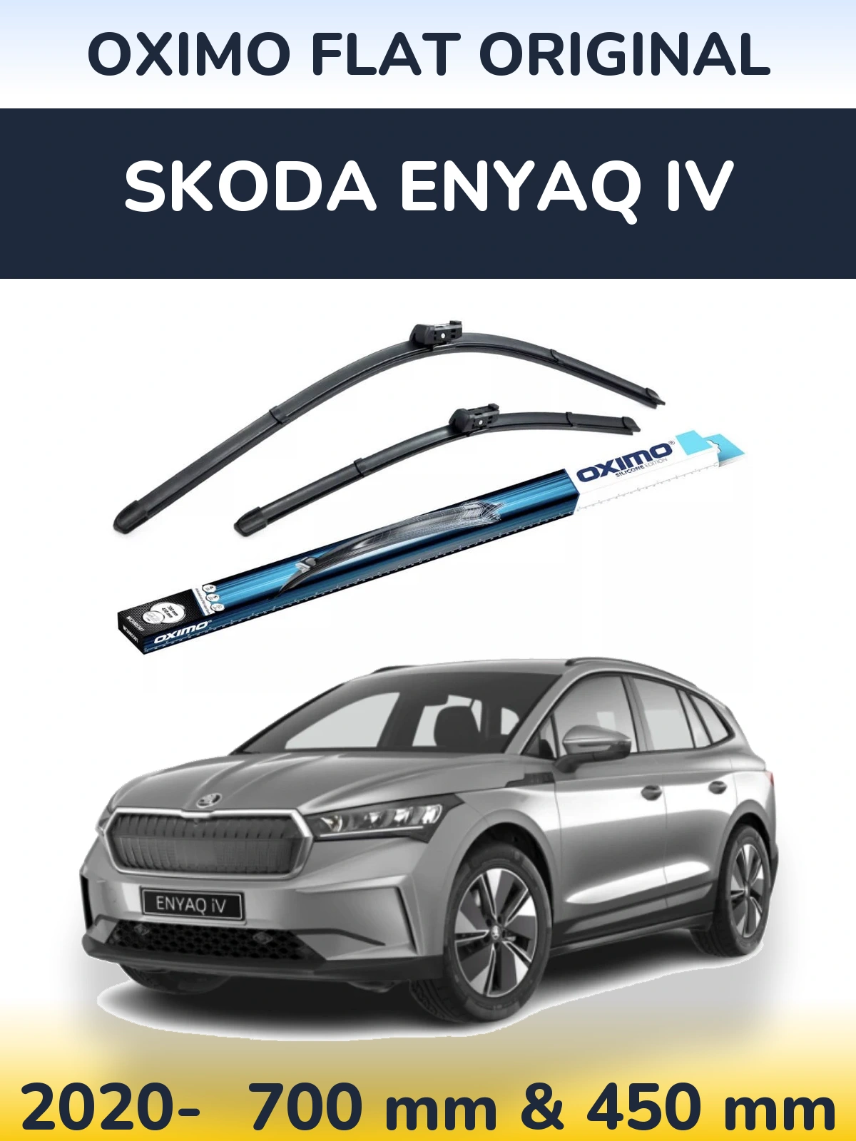 Front wiper blade set Oximo Flat Original 700 & 450 mm for Skoda Enyaq iV 2020-2026