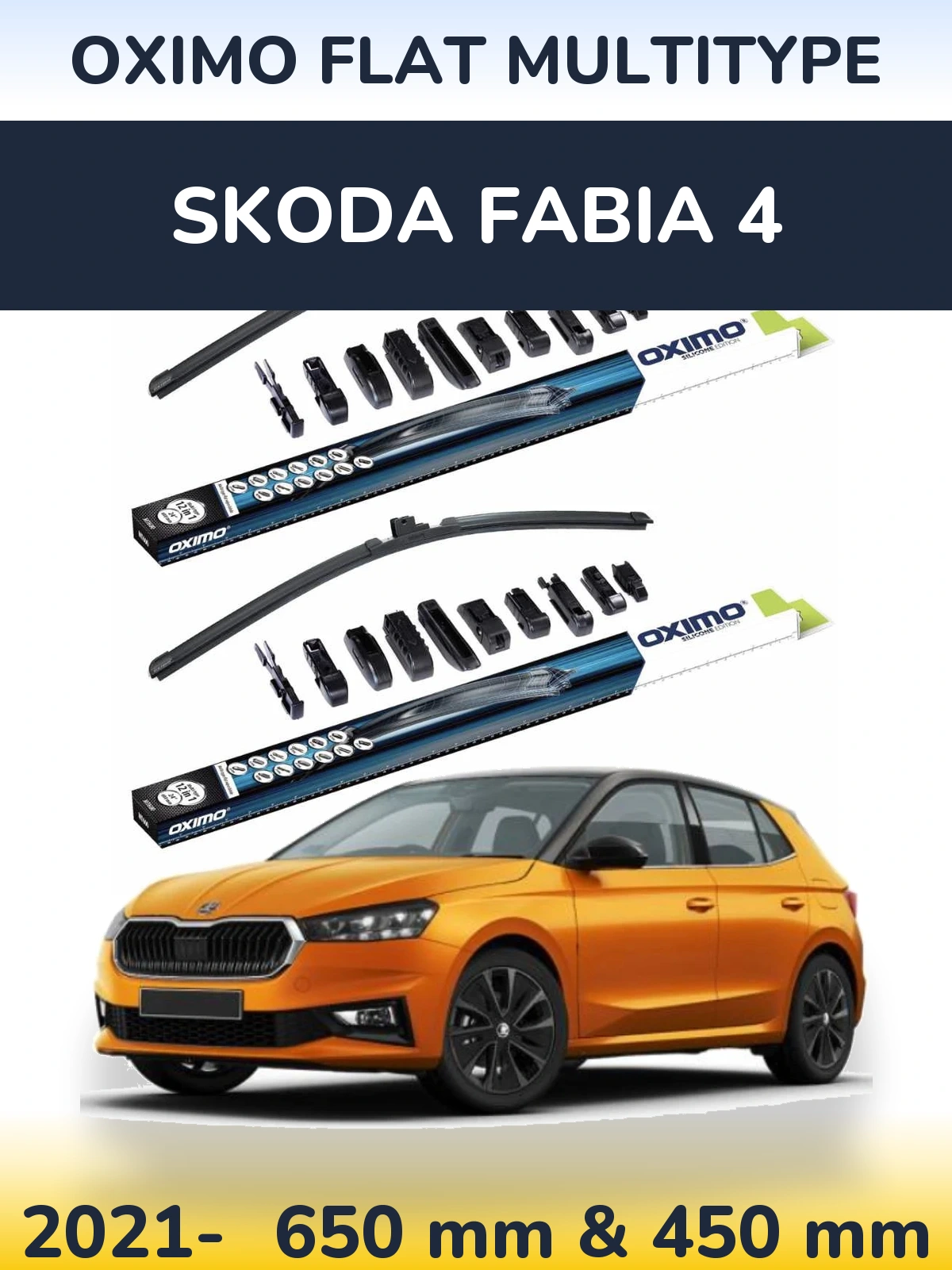 Front wiper blade set Oximo Flat MultiTypee 650 & 450 mm for Skoda Fabia 4 2021-2026
