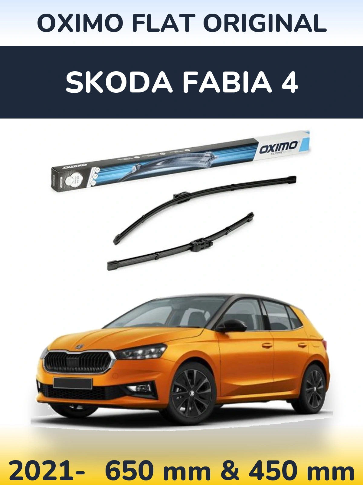 Комплект передних дворников Oximo Flat Original 650 & 450 мм для Skoda Fabia 4 2021-2026