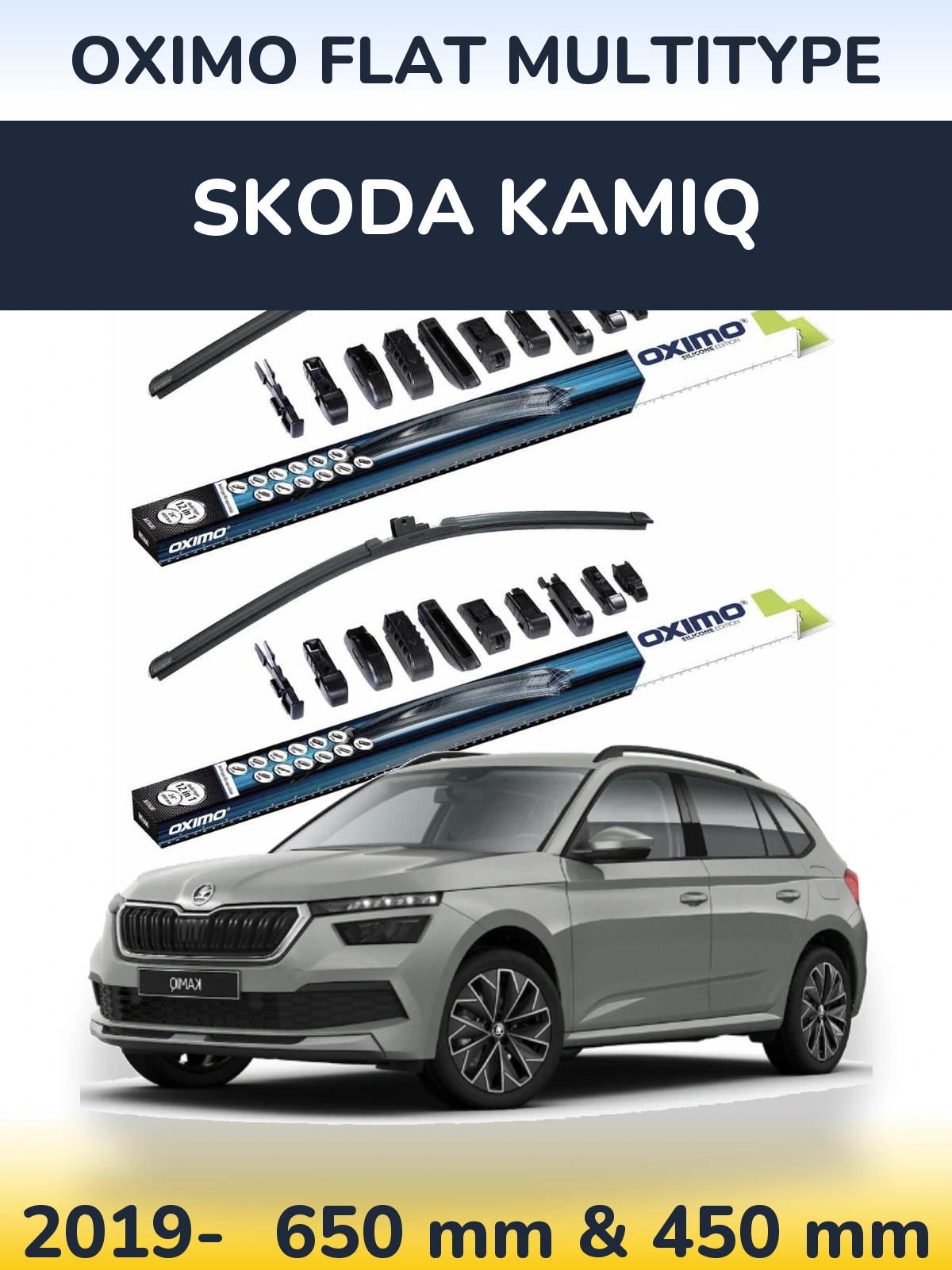 Комплект передних дворников Oximo Flat MultiТипe 650 & 450 мм для Skoda Kamiq 2019-2026