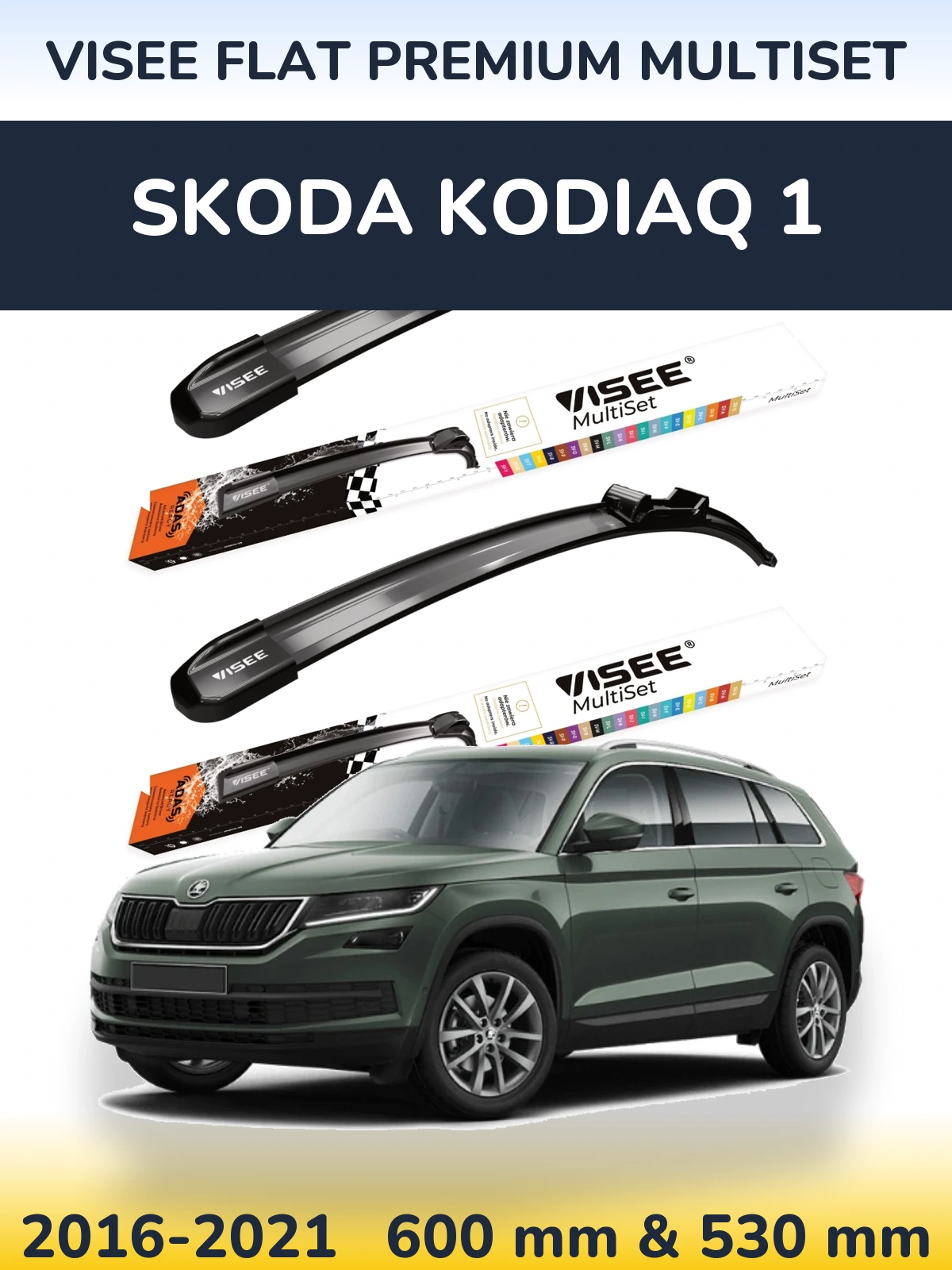 Front wiper blade set VISEE FLAT PREMIUM MultiSet 600 & 530 mm for Skoda Kodiaq 1 2016-2021
