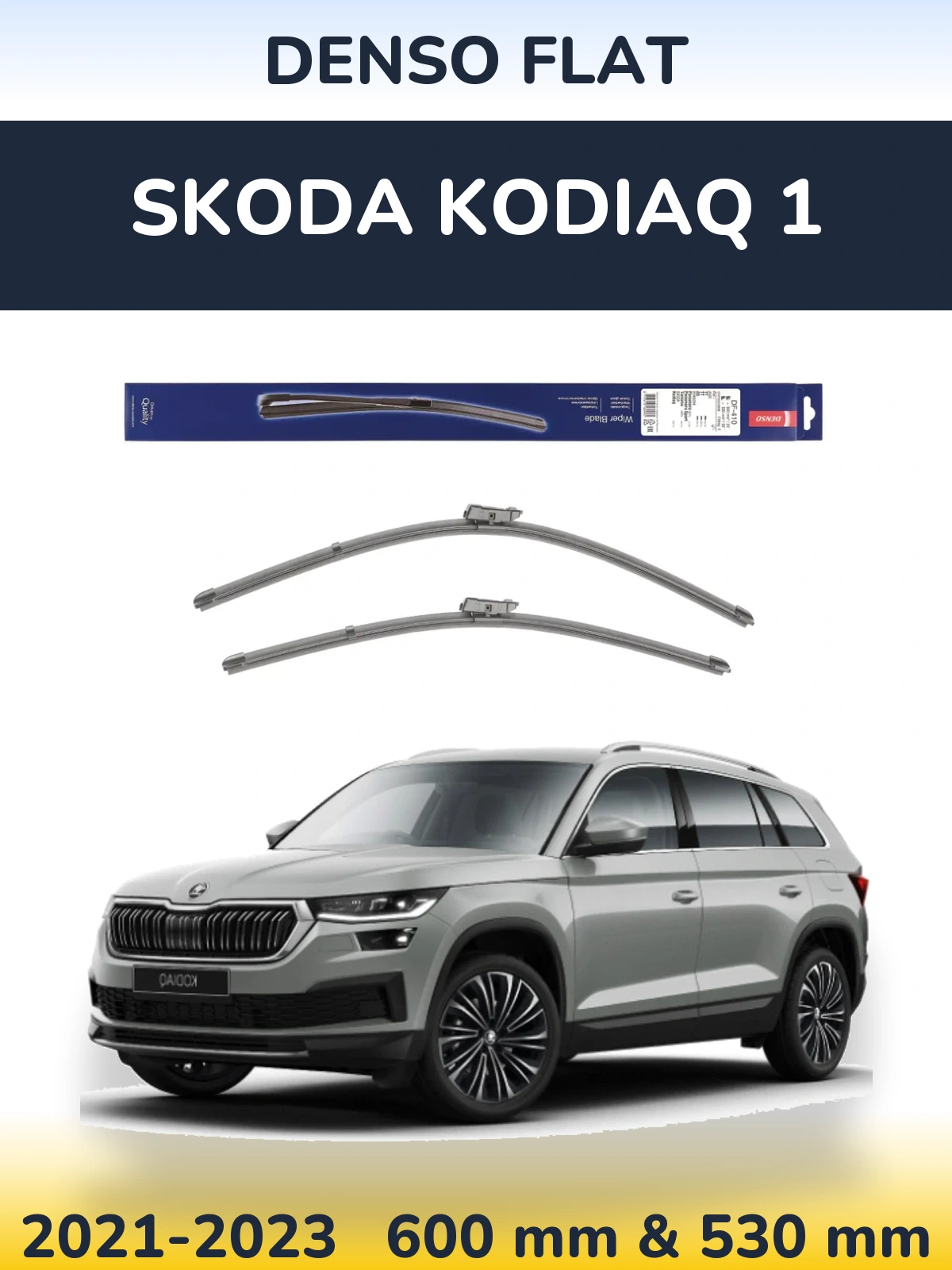 Комплект передніх щіток Denso Flat 600 & 520 мм для Skoda Kodiaq 1 2021-2023