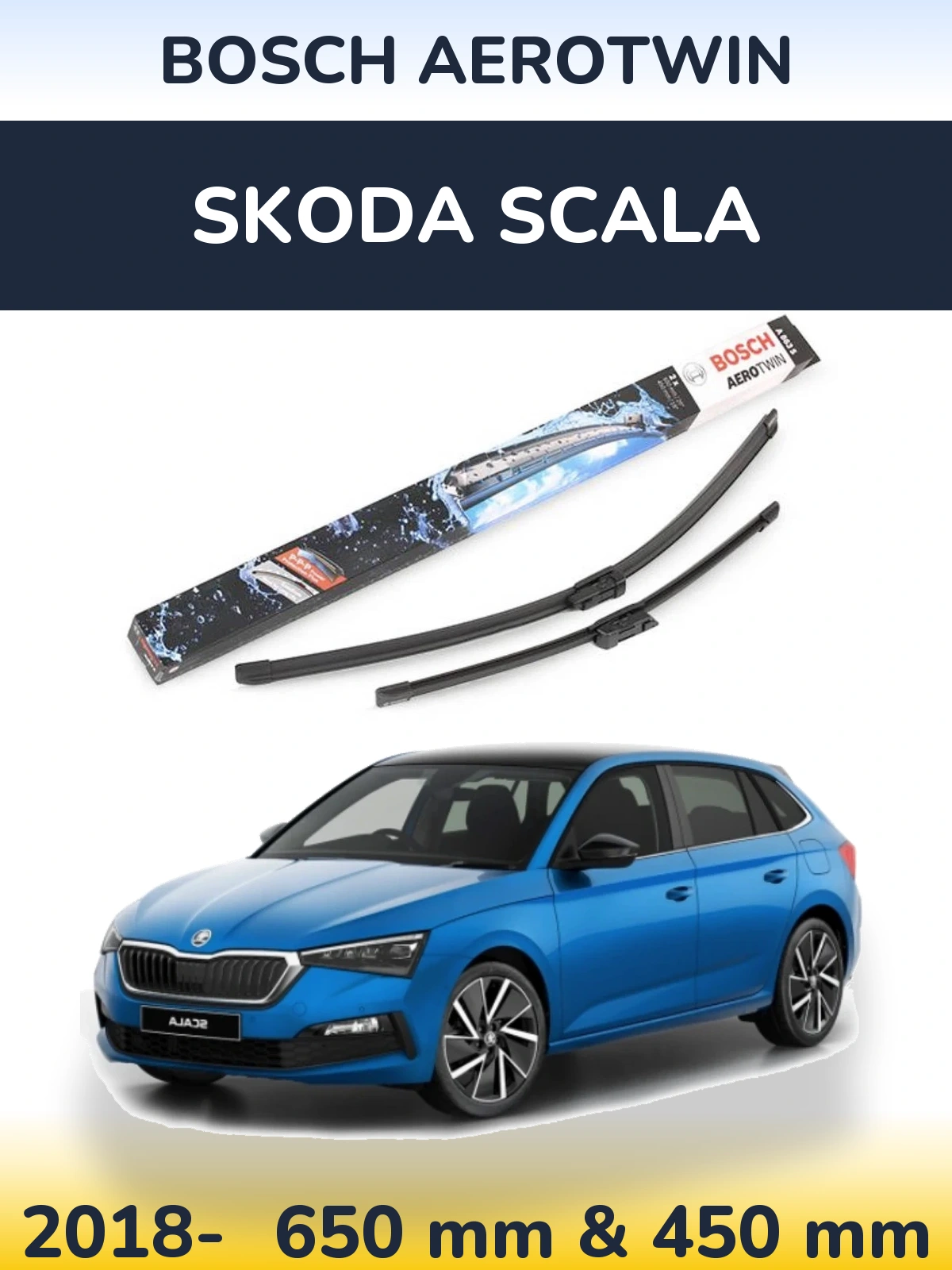 Front wiper blade set BOSCH AeroTwin 650 & 450 mm for Skoda Scala 2018-2026