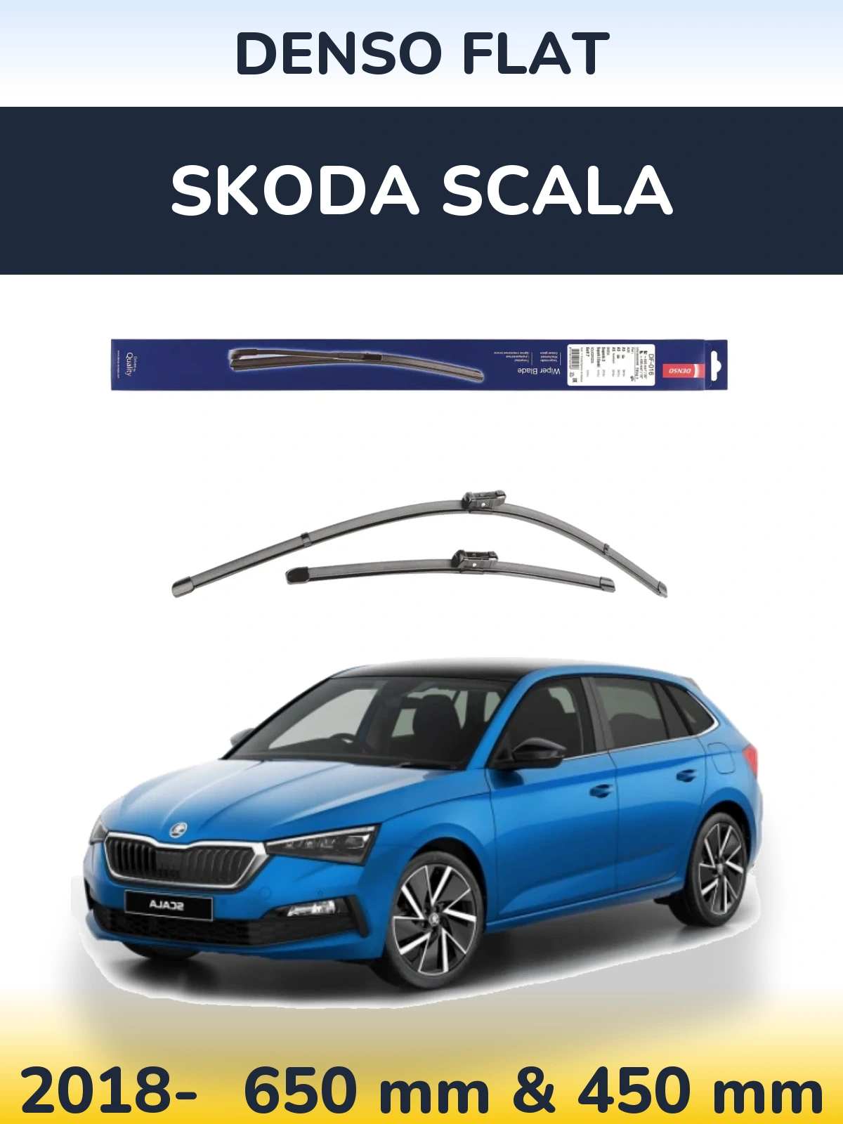 Front wiper blade set Denso Flat 650 & 450 mm for Skoda Scala 2018-2026