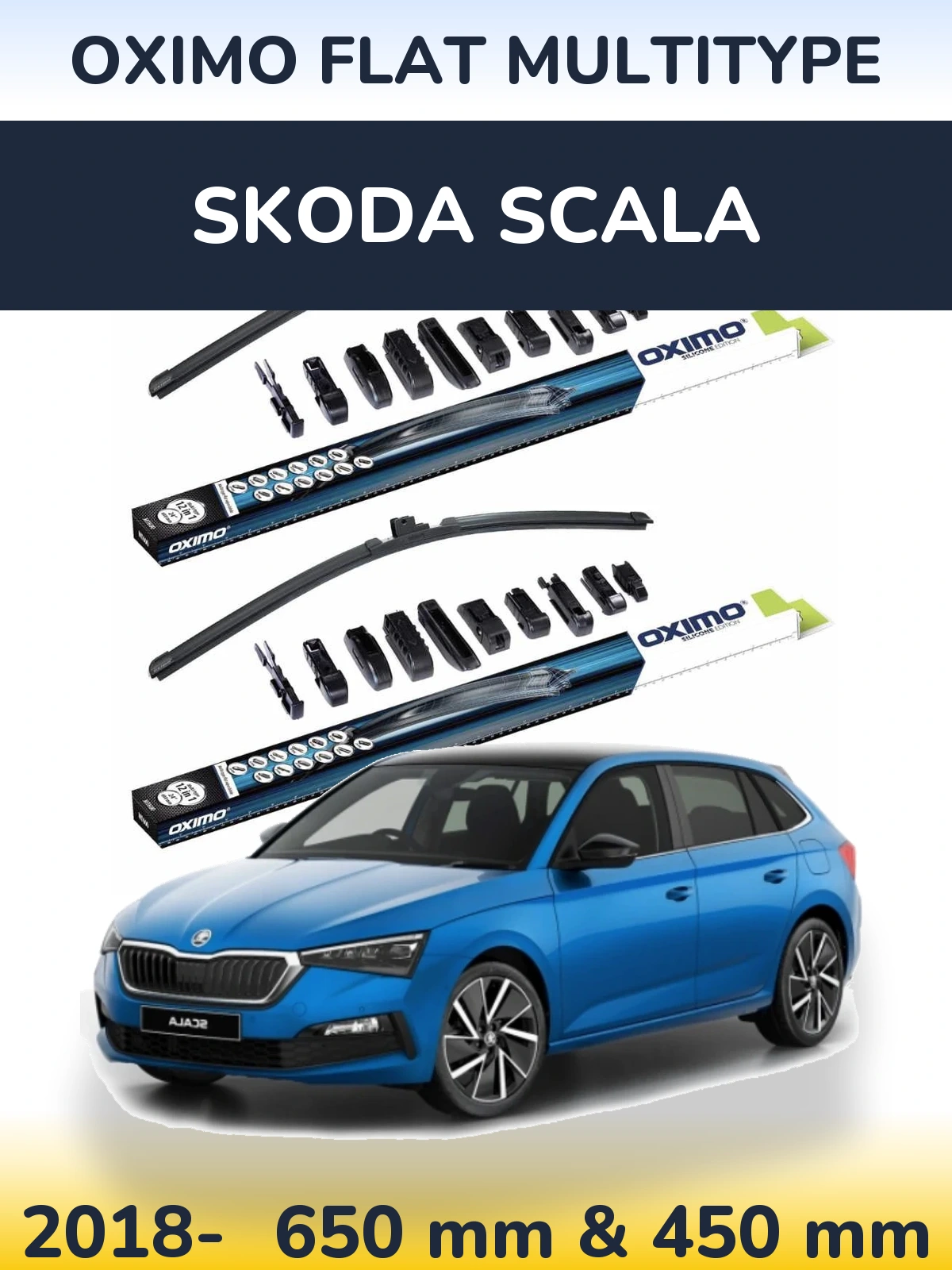Komplet przednich wycieraczek Oximo Flat MultiType 650 & 450 mm do Skoda Scala 2018-2026