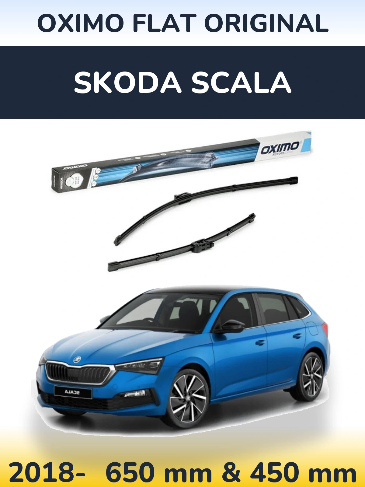Front wiper blade set Oximo Flat Original 650 & 450 mm for Skoda Scala 2018-2026