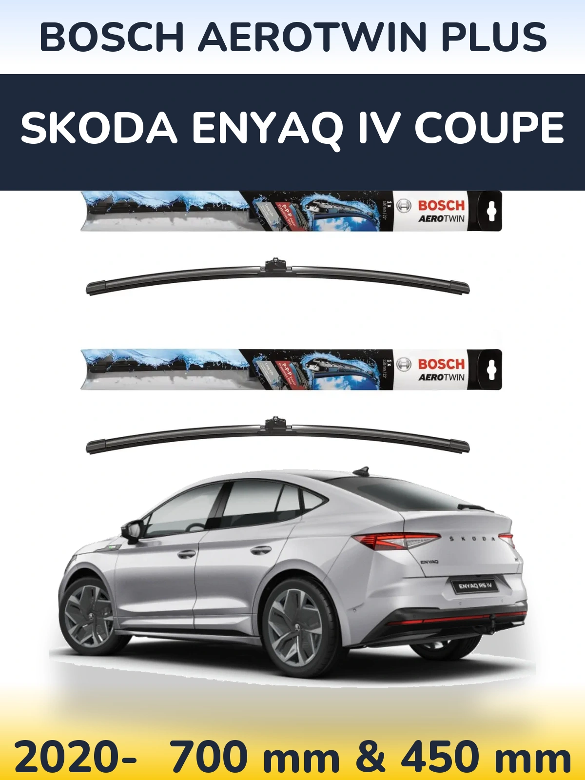 Комплект передних дворников BOSCH AeroTwin Plus 700 & 450 мм для Skoda Enyaq iV Coupe 2020-2026
