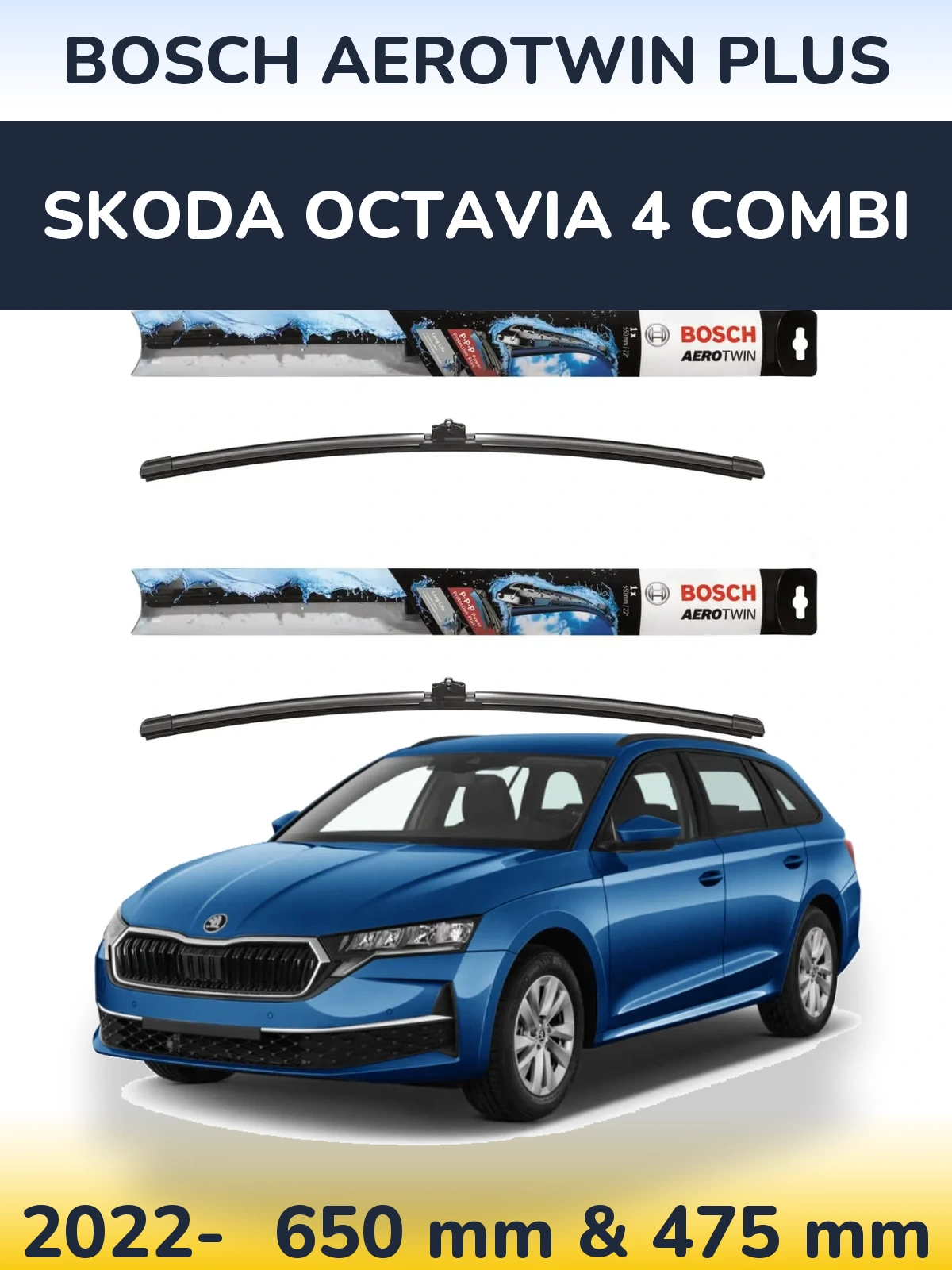 Комплект передних дворников BOSCH AeroTwin Plus 650 & 475 мм для Skoda Octavia 4 Combi 2022-2026