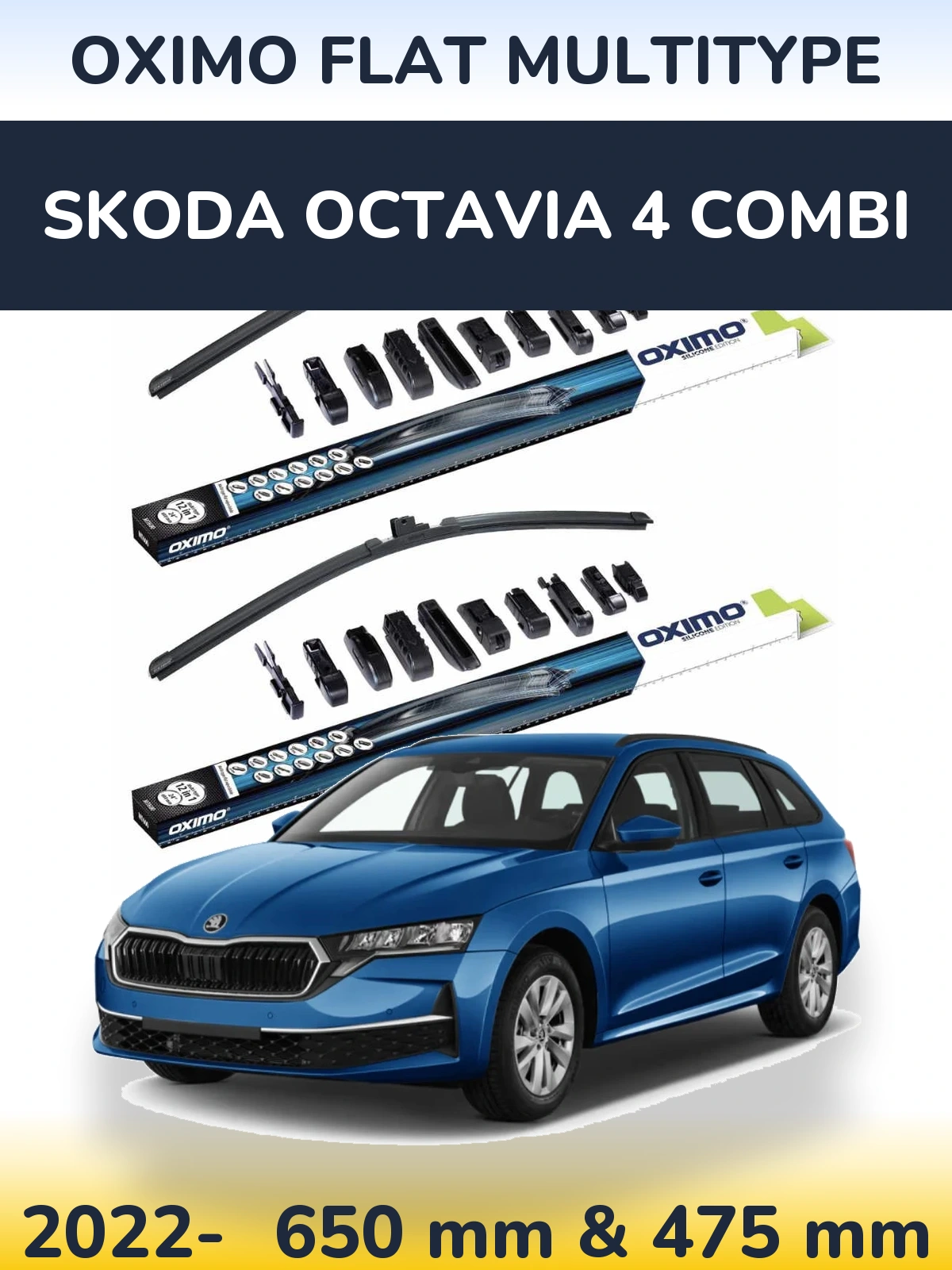 Комплект передних дворников Oximo Flat MultiТипe 650 & 475 мм для Skoda Octavia 4 Combi 2022-2026