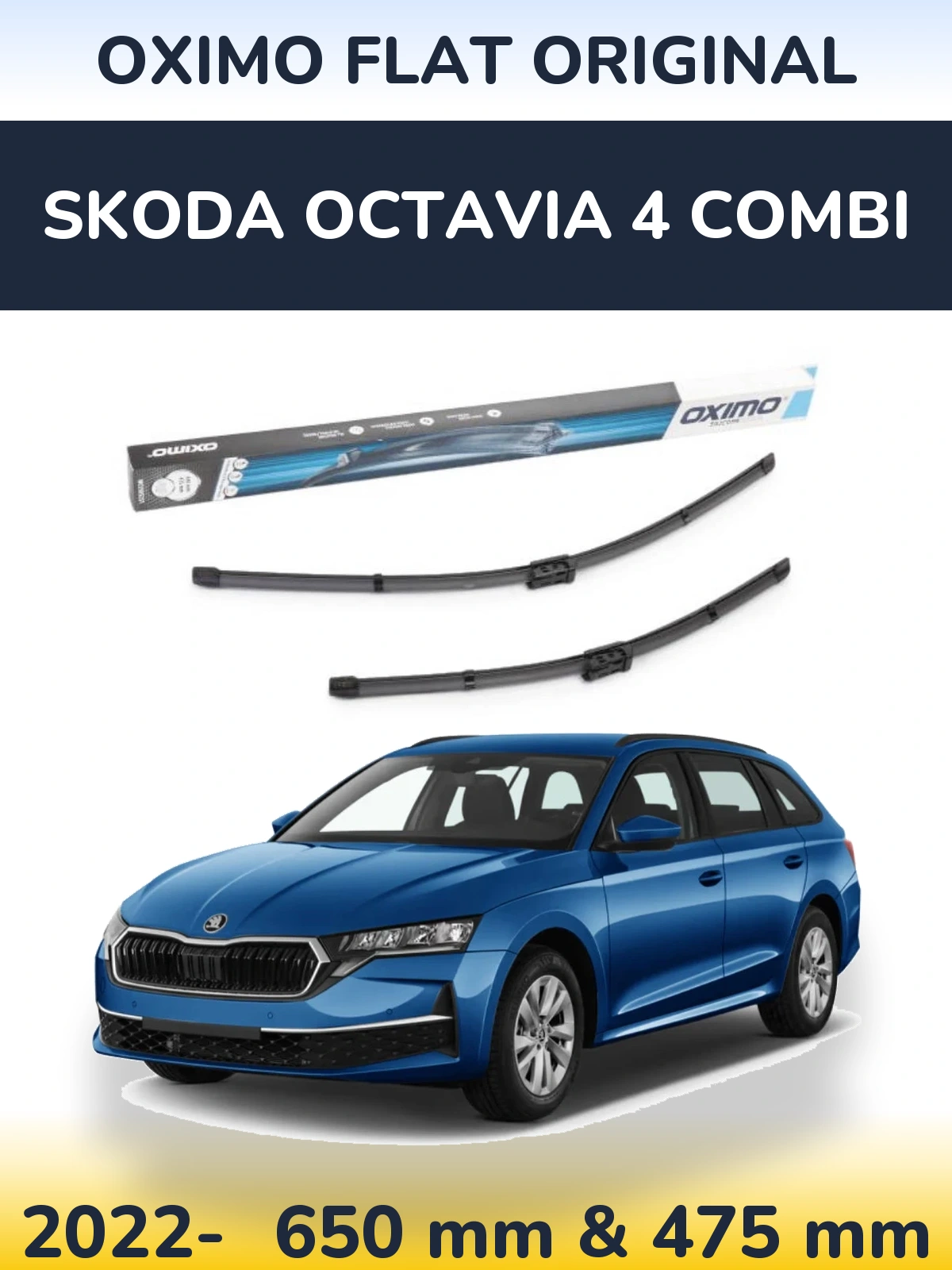 Комплект передних дворников Oximo Flat Original 650 & 475 мм для Skoda Octavia 4 Combi 2022-2026