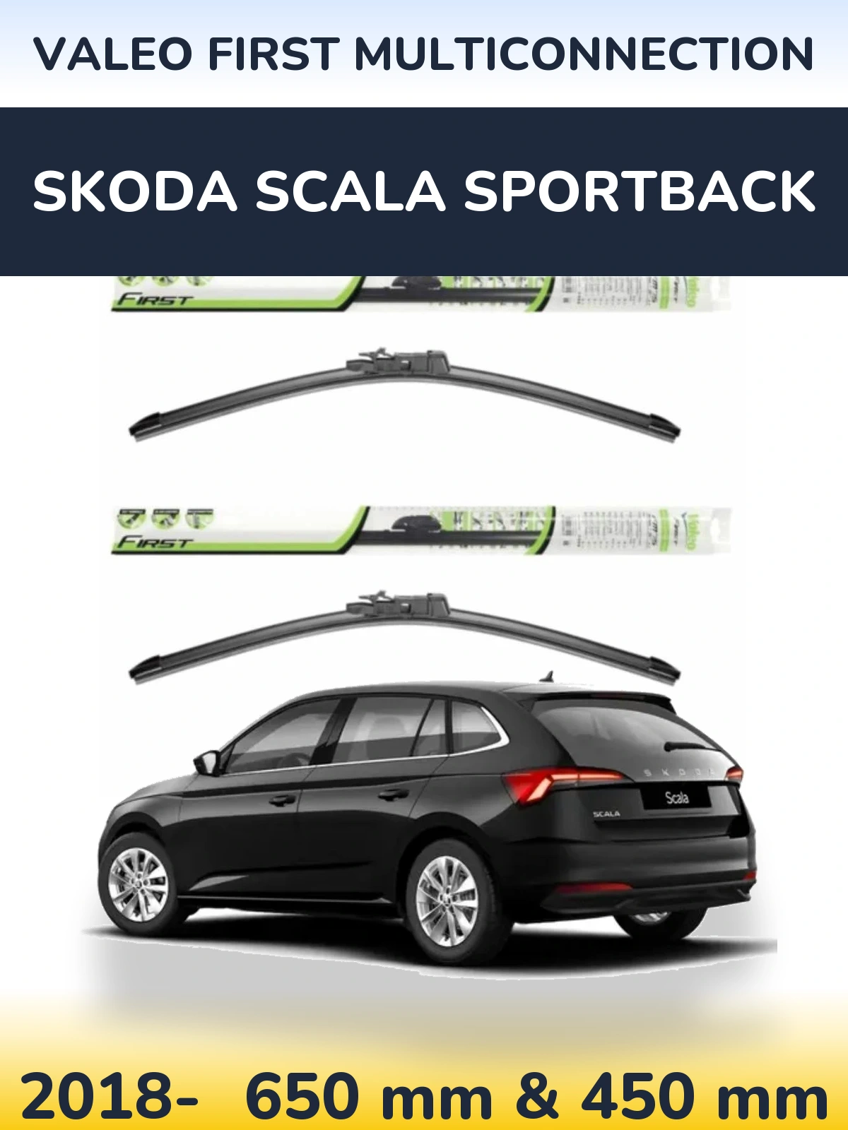 Комплект передних дворников Valeo First MultiConnection 650 & 450 мм для Skoda Scala Sportback 2018-2026