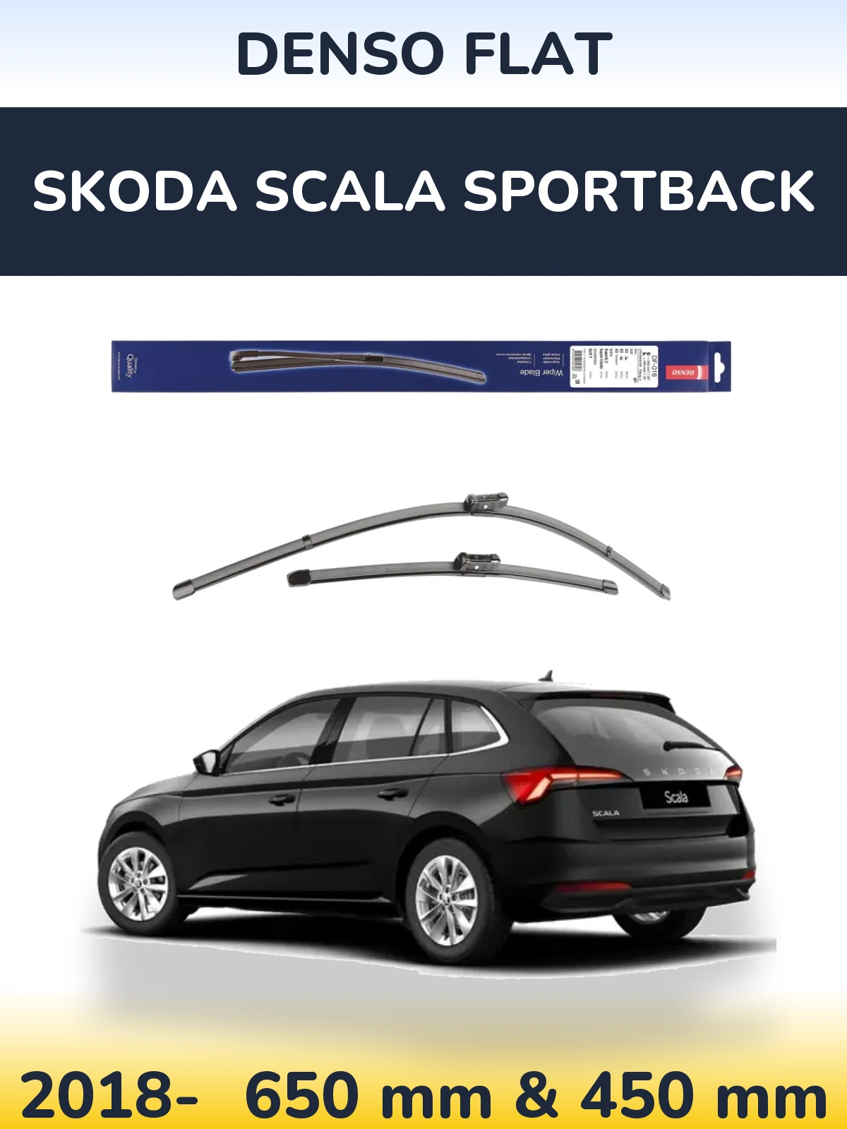 Komplet przednich wycieraczek Denso Flat 650 & 450 mm do Skoda Scala Sportback 2018-2026