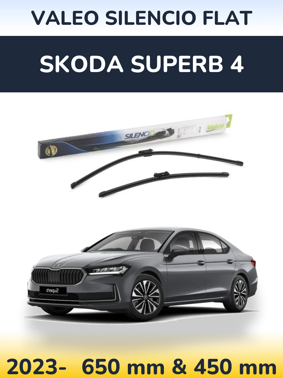Комплект передних дворников Valeo Silencio Flat 650 & 450 мм для Skoda Superb 4 2023-2026