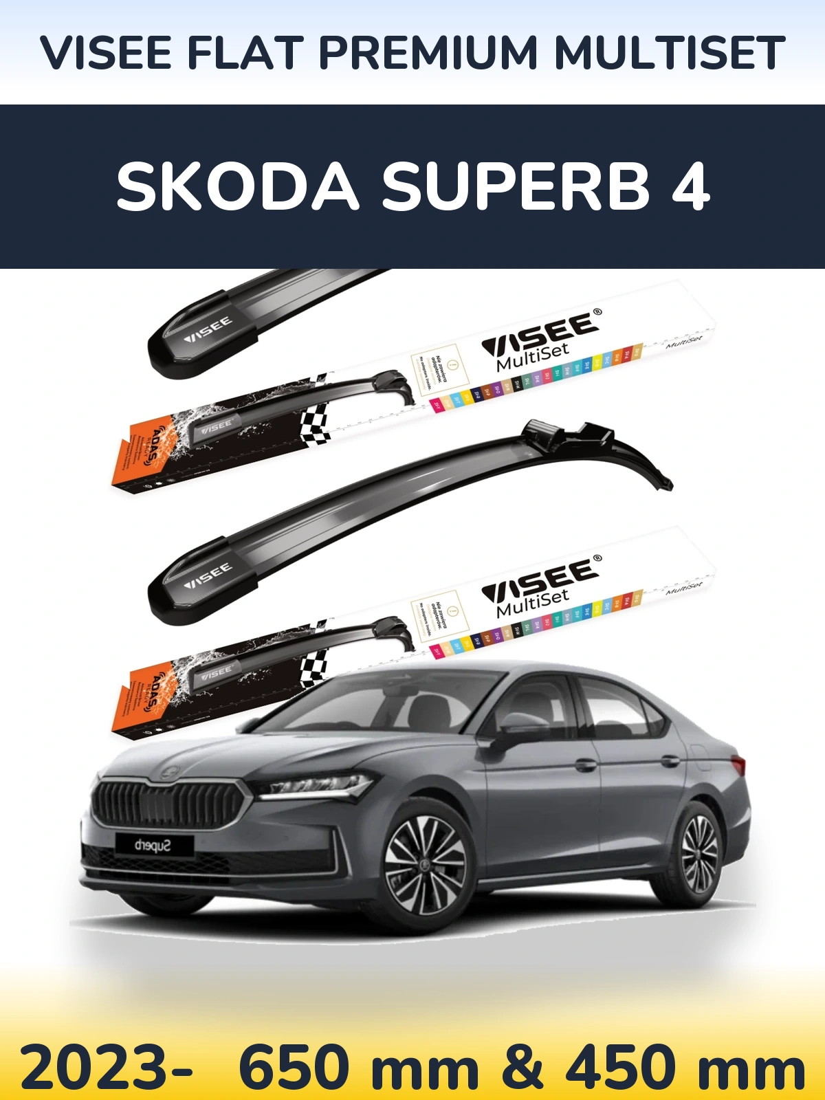 Front wiper blade set VISEE FLAT PREMIUM MultiSet 650 & 450 mm for Skoda Superb 4 2023-2026