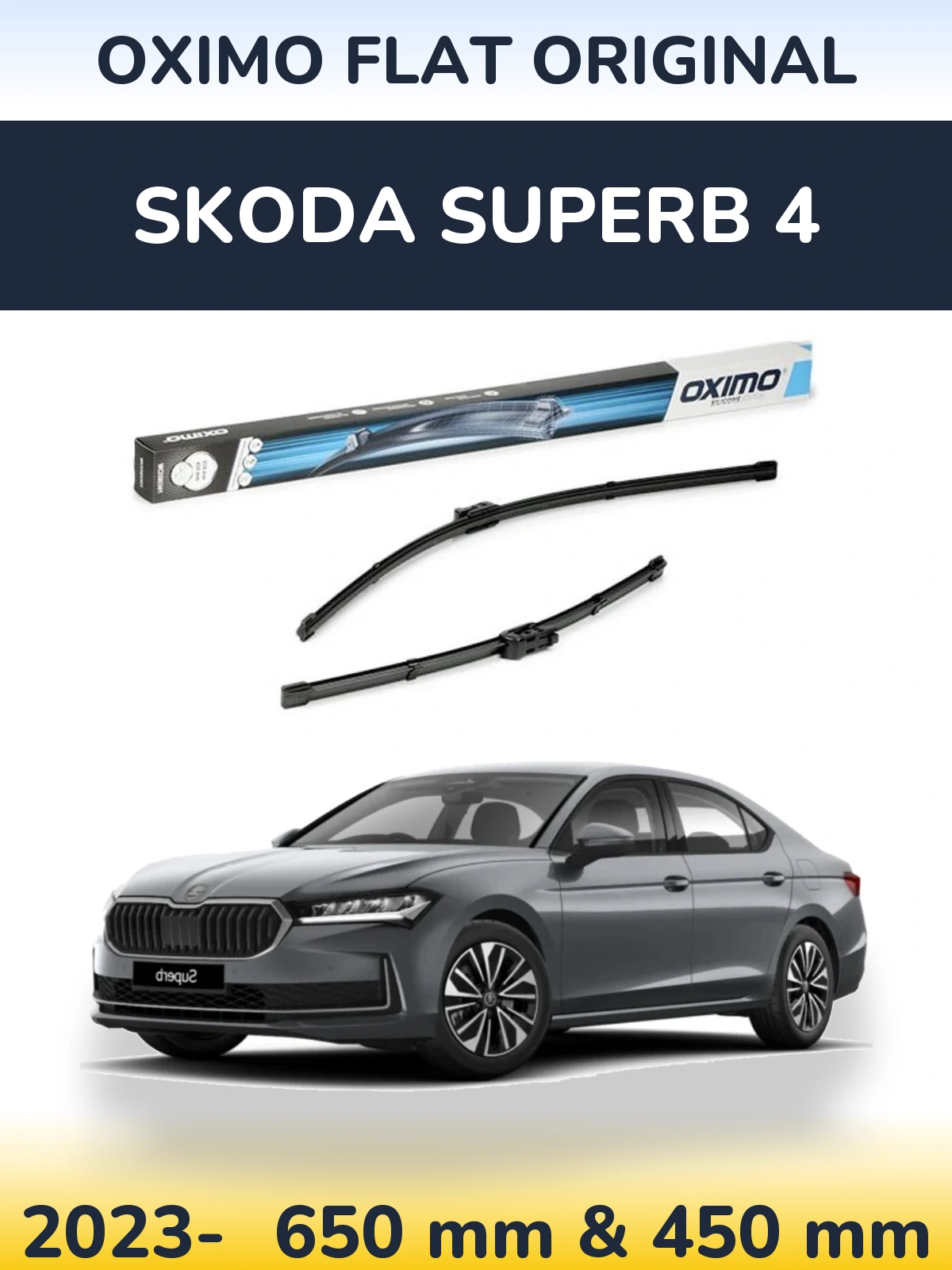 Комплект передних дворников Oximo Flat Original 650 & 450 мм для Skoda Superb 4 2023-2026