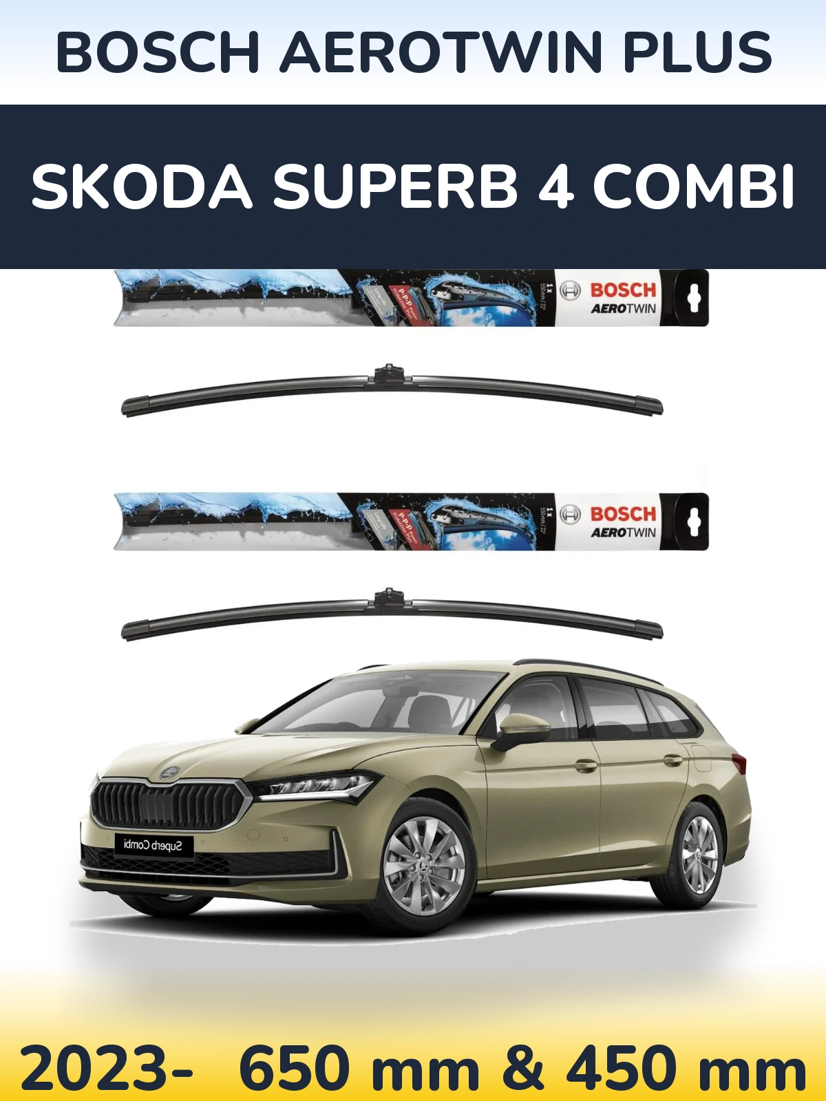 Комплект передних дворников BOSCH AeroTwin Plus 650 & 450 мм для Skoda Superb 4 Combi 2023-2026