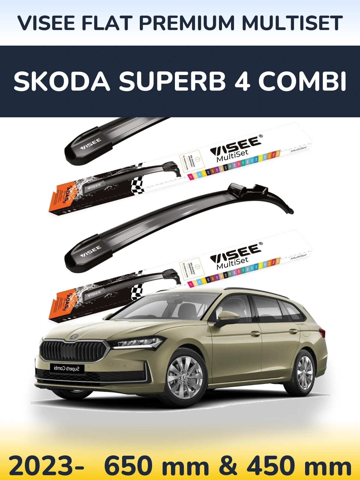 Komplet przednich wycieraczek VISEE FLAT PREMIUM MultiSet 650 & 450 mm do Skoda Superb 4 Combi 2023-2026