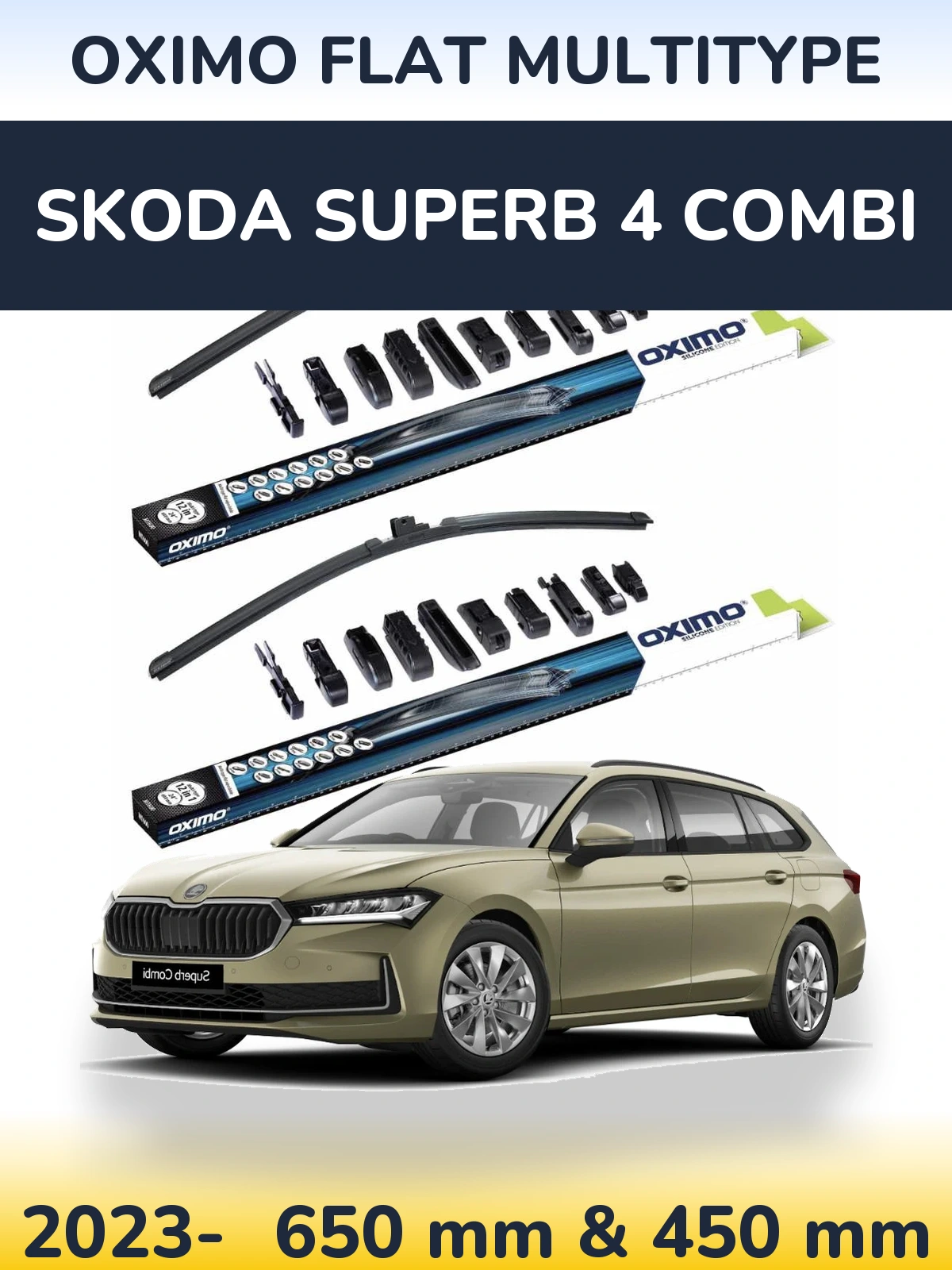Front wiper blade set Oximo Flat MultiTypee 650 & 450 mm for Skoda Superb 4 Combi 2023-2026