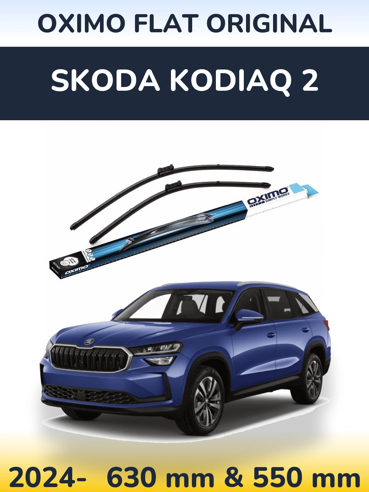 Комплект передних дворников Oximo Flat Original 630 & 550 мм для Skoda Kodiaq 2 2024-2026
