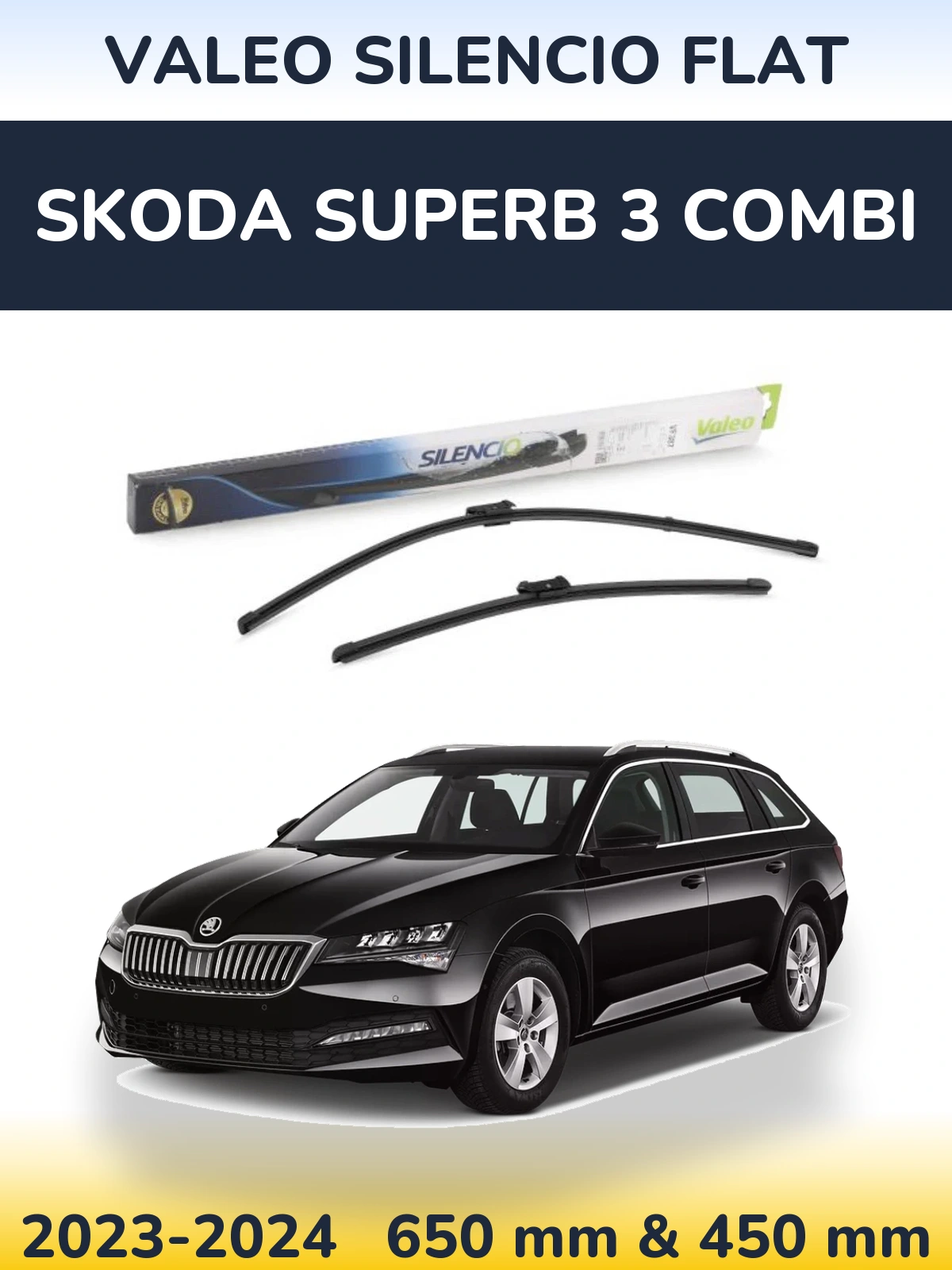Комплект передних дворников Valeo Silencio Flat 650 & 450 мм для Skoda Superb 3 Combi 2023-2024
