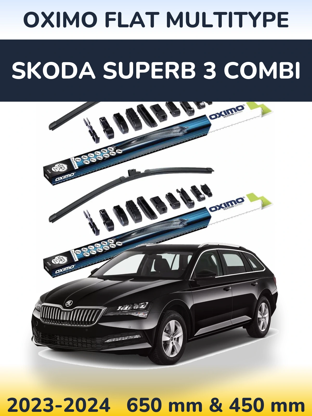 Комплект передних дворников Oximo Flat MultiТипe 650 & 450 мм для Skoda Superb 3 Combi 2023-2024
