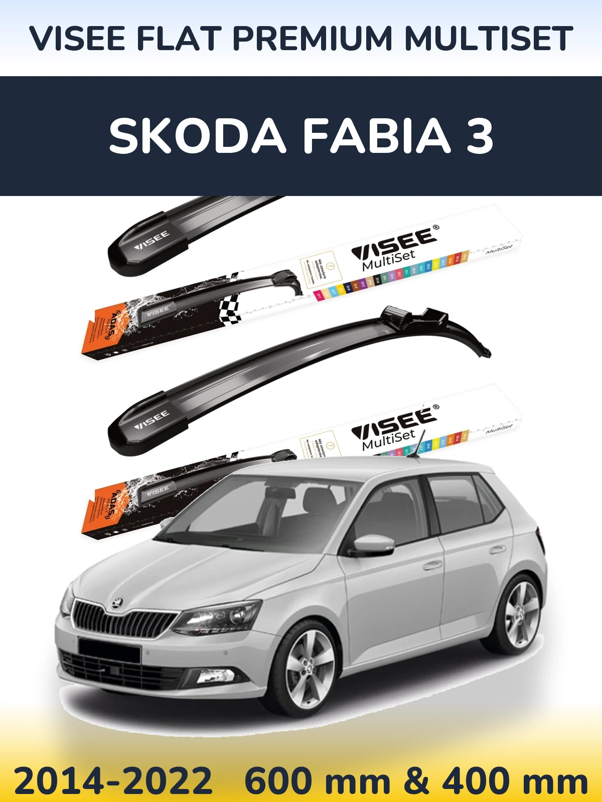 Front wiper blade set VISEE FLAT PREMIUM MultiSet 600 & 400 mm for Skoda Fabia 3 2014-2022