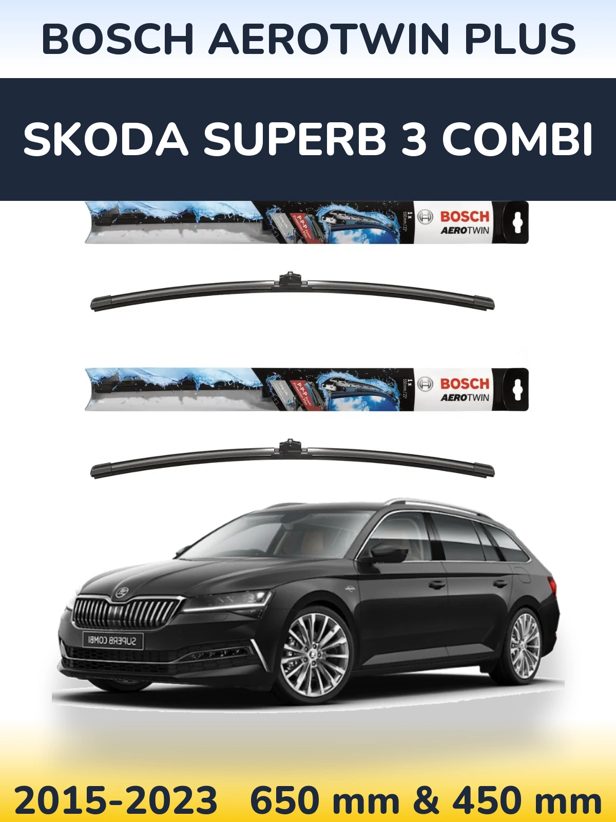 Komplet przednich wycieraczek BOSCH AeroTwin Plus 650 & 450 mm do Skoda Superb 3 Combi 2015-2023