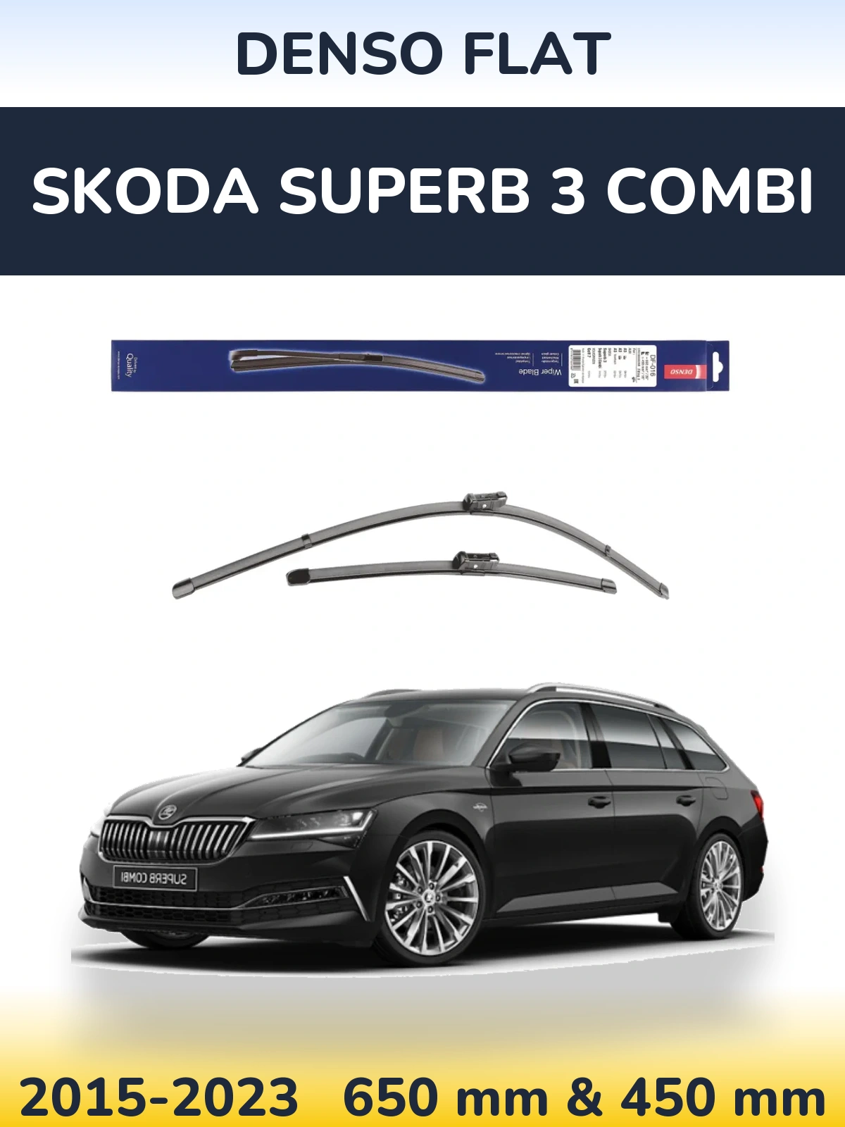 Komplet przednich wycieraczek Denso Flat 650 & 450 mm do Skoda Superb 3 Combi 2015-2023