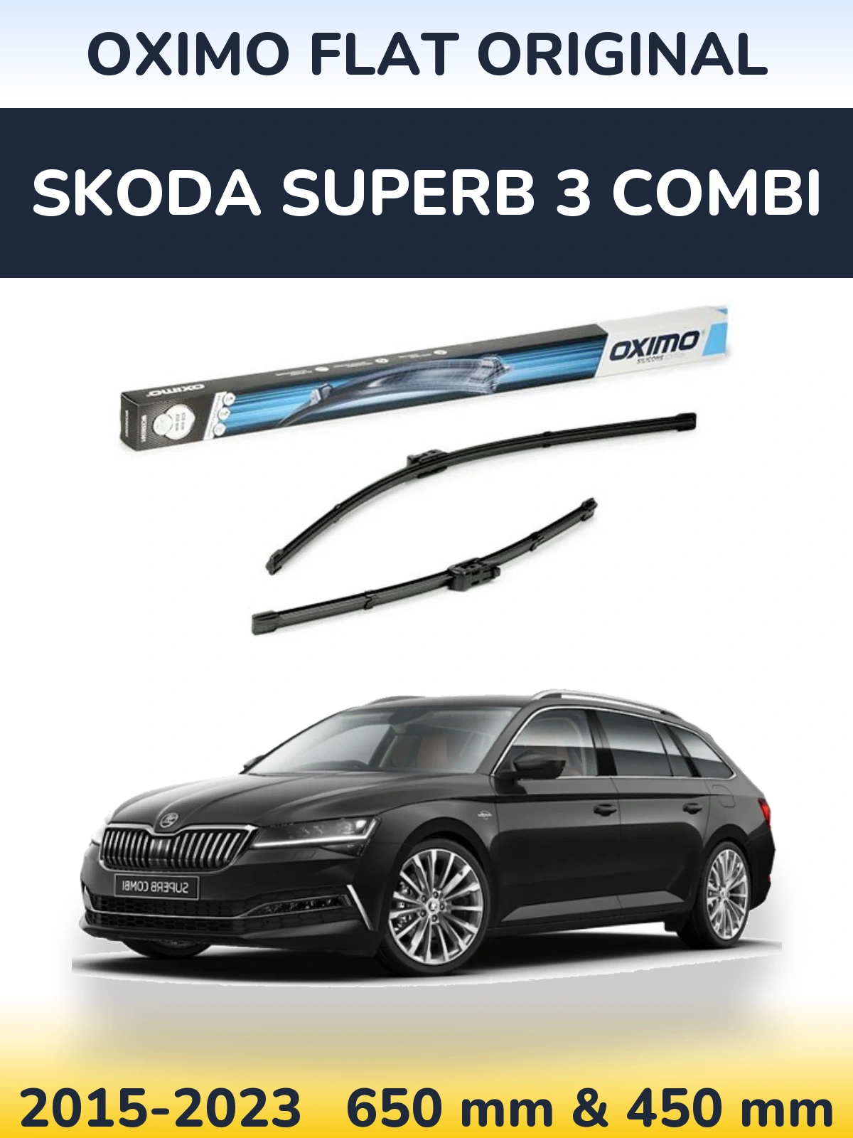 Комплект передних дворников Oximo Flat Original 650 & 450 мм для Skoda Superb 3 Combi 2015-2023
