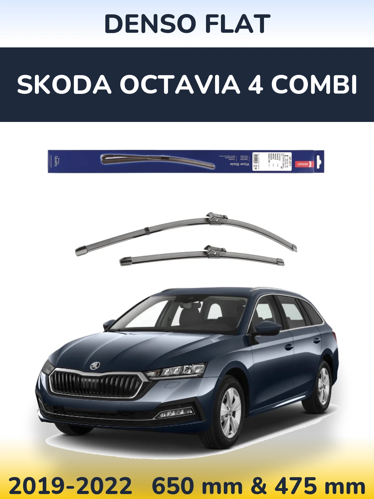 Front wiper blade set Denso Flat 650 & 475 mm for Skoda Octavia 4 Combi 2019-2022